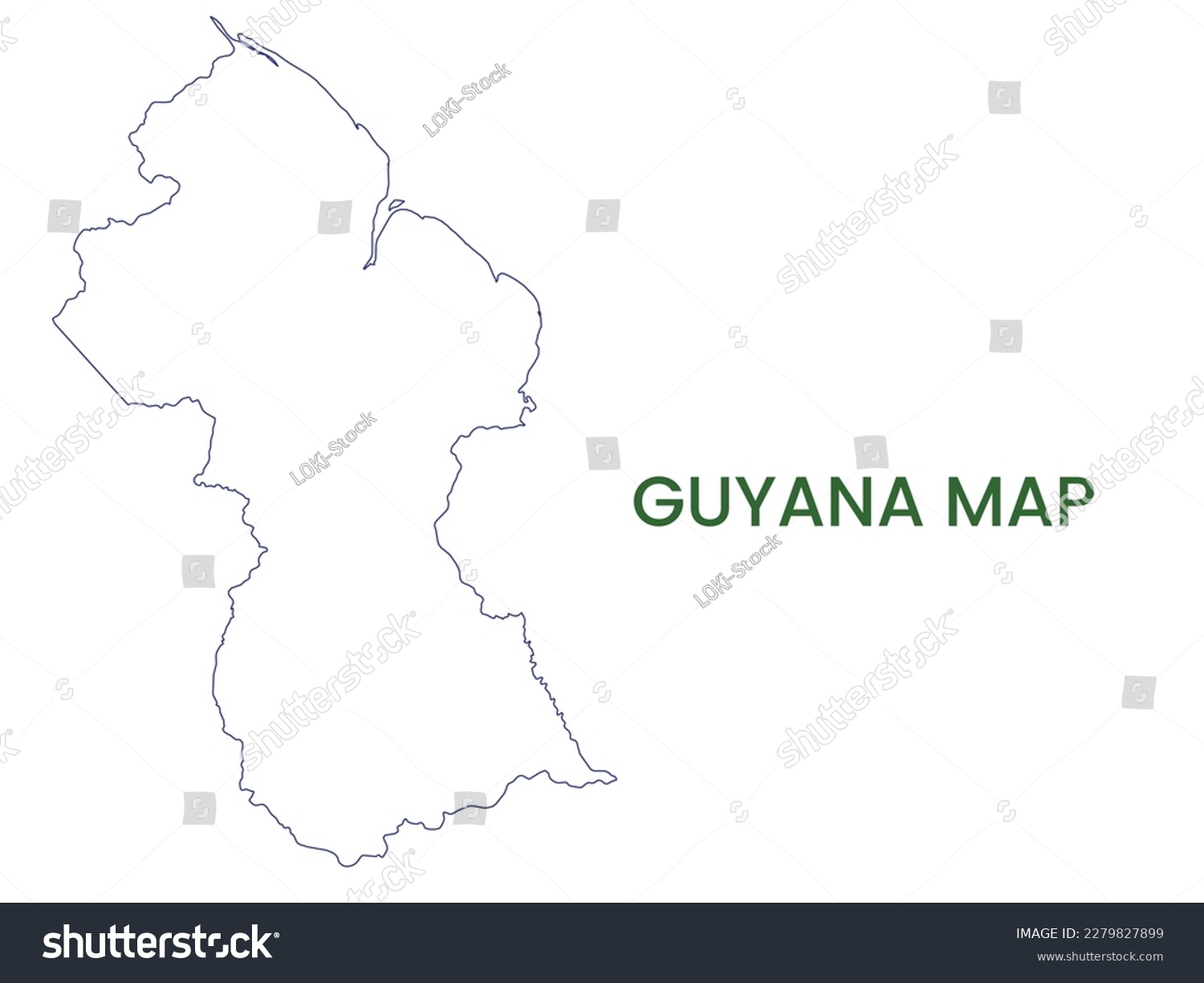 High Detailed Map Of Guyana Outline Map Of Royalty Free Stock Vector