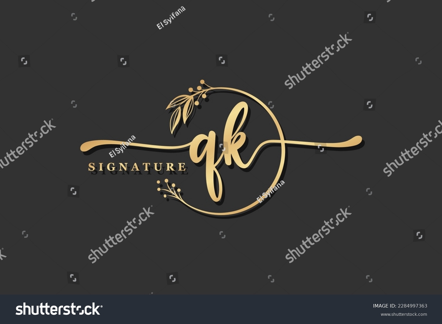 Luxury Gold Signature Initial Qk Logo Design Royalty Free Stock