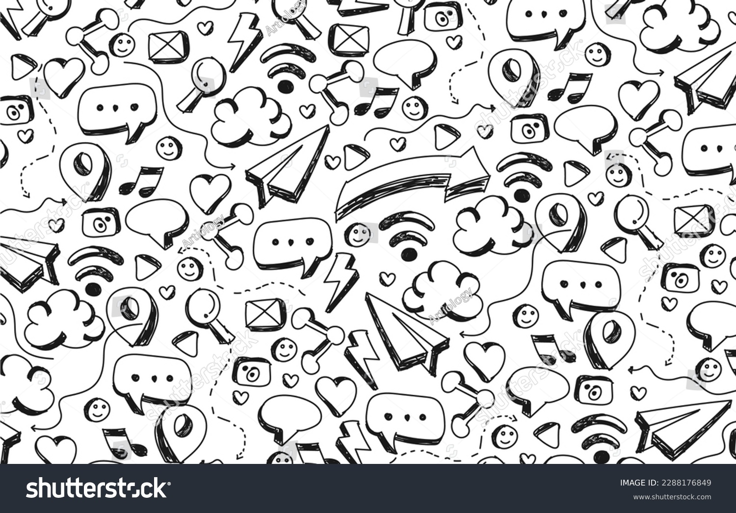 Hand Drawn Social Media Icons Royalty Free Stock Vector 2288176849