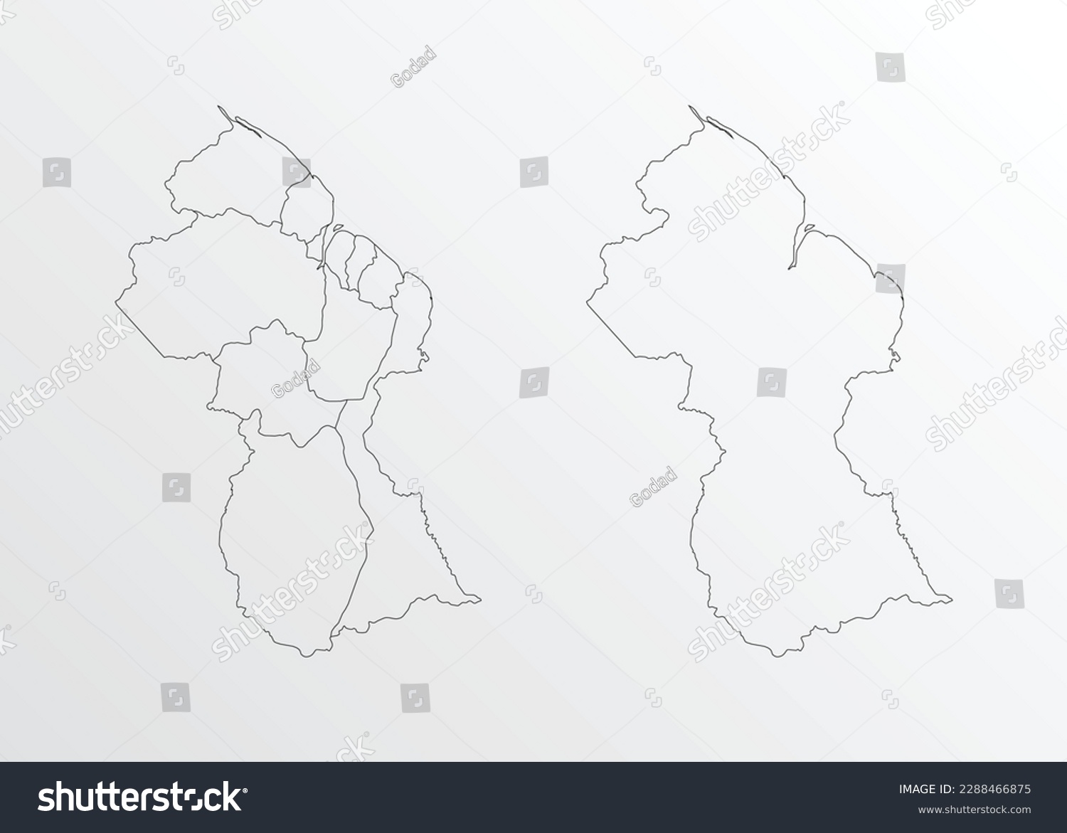 Black Outline Vector Map Of Guyana With Regions Royalty Free Stock