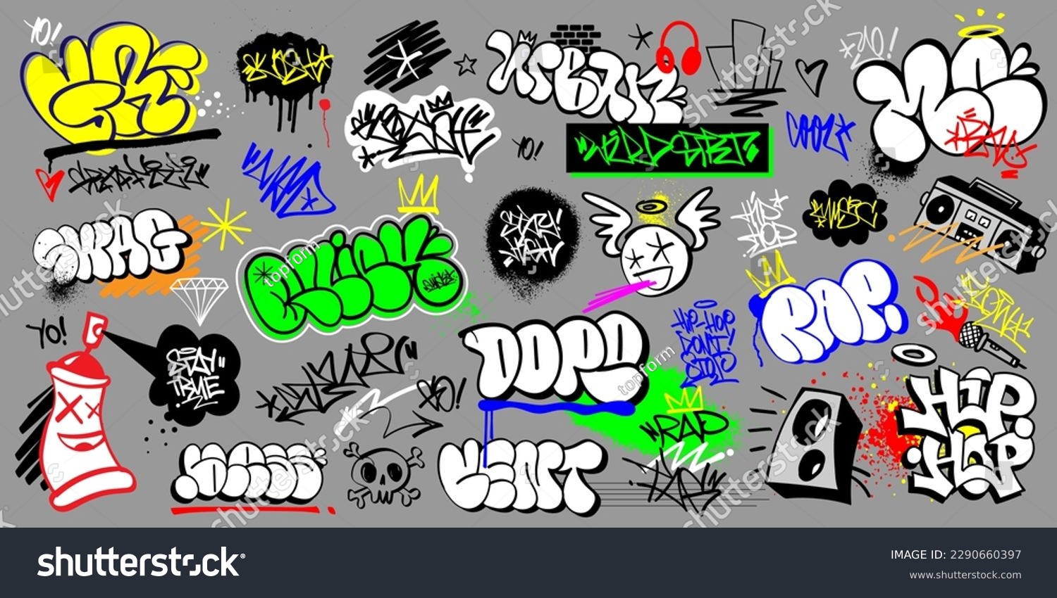 Graffiti Street Art Vector Lettering Set Rap Royalty Free Stock