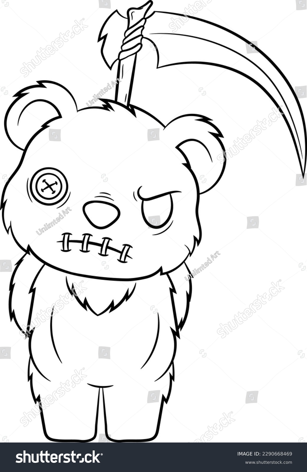 Creepy Kawaii Teddy Bear Coloring Page Royalty Free Stock Vector