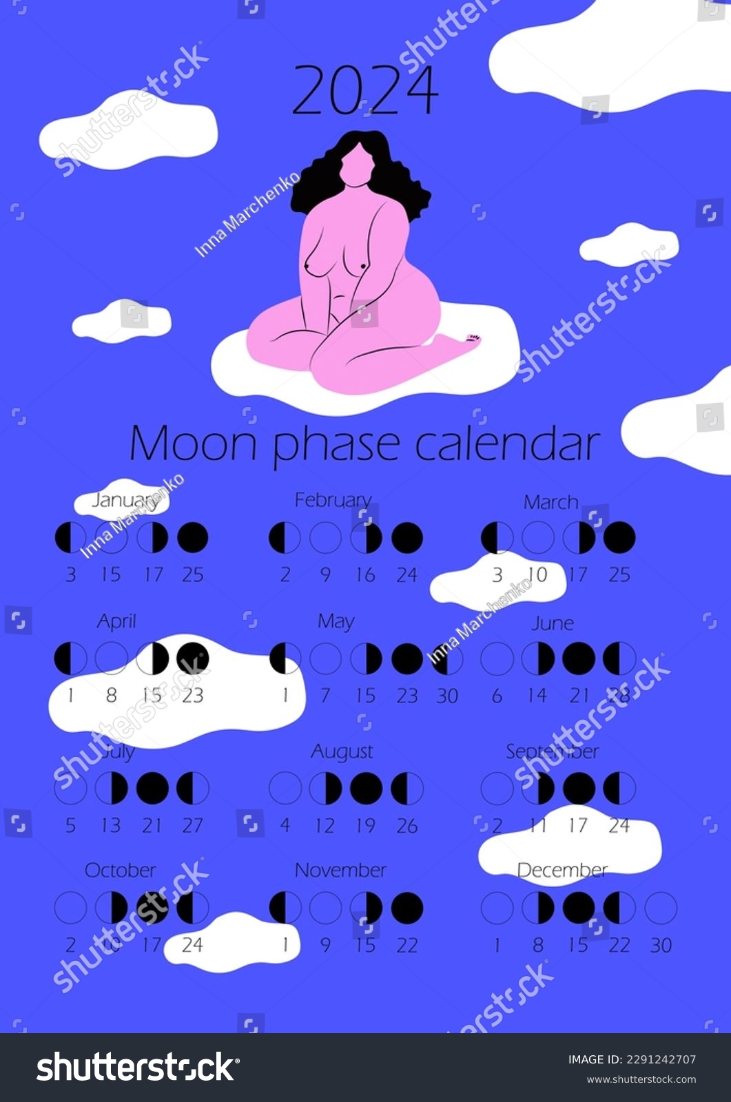 Moon Phases Calendar With Naked Woman Body Royalty Free Stock