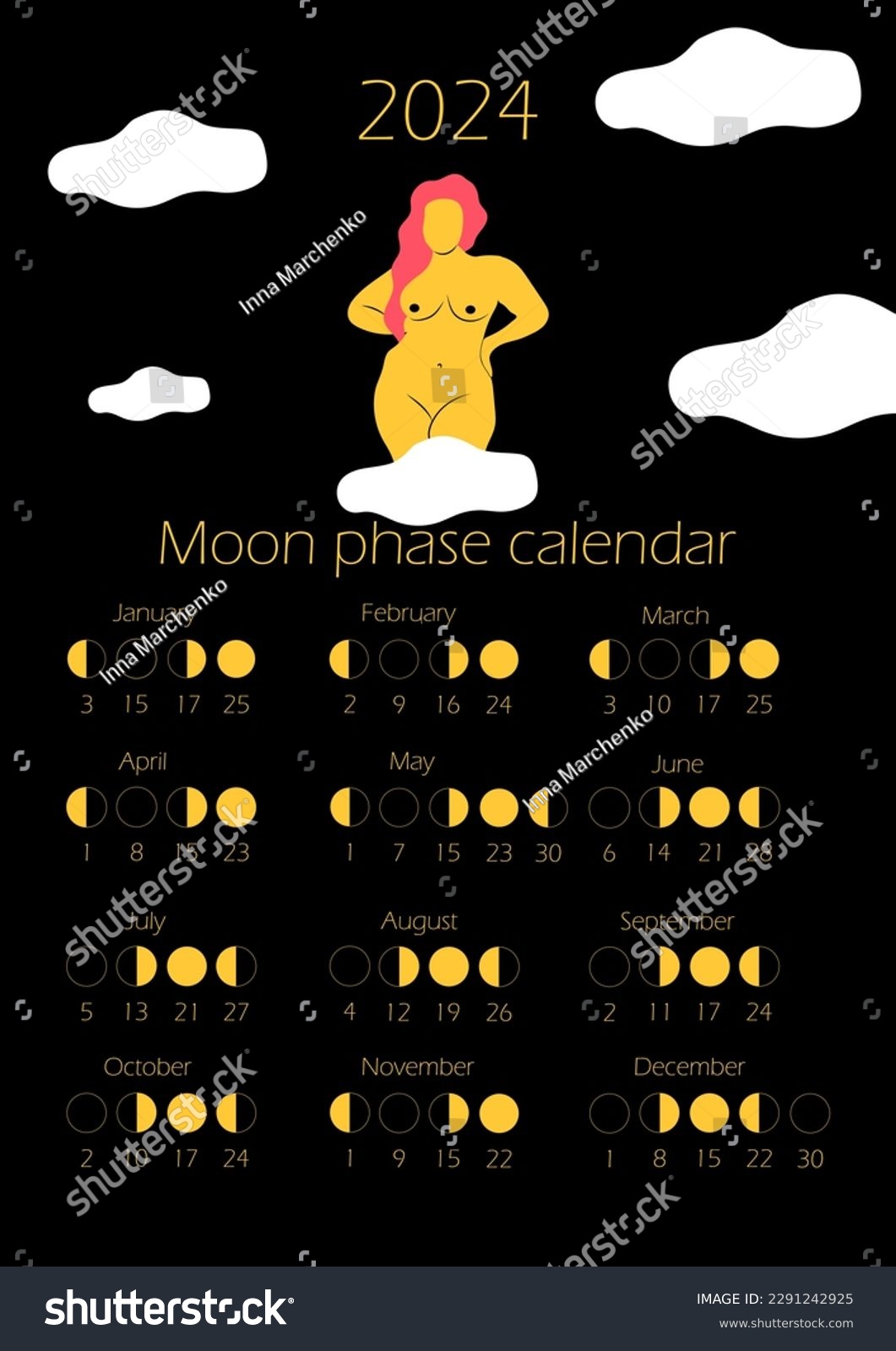 Moon Phases Calendar With Naked Woman Body Royalty Free Stock