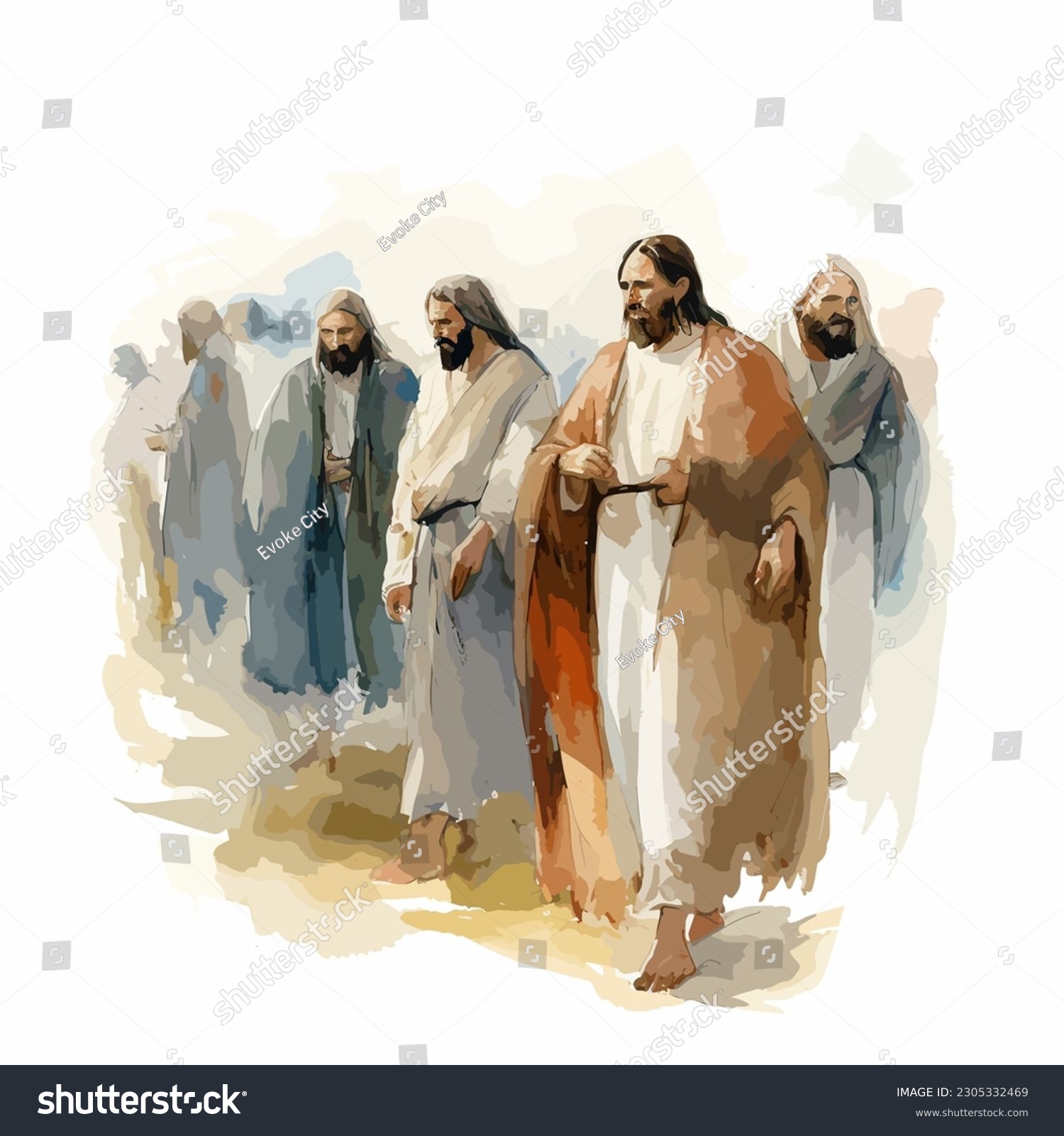 Jesus Teaching Disciples Watercolor Vector Royalty Free Stock Vector