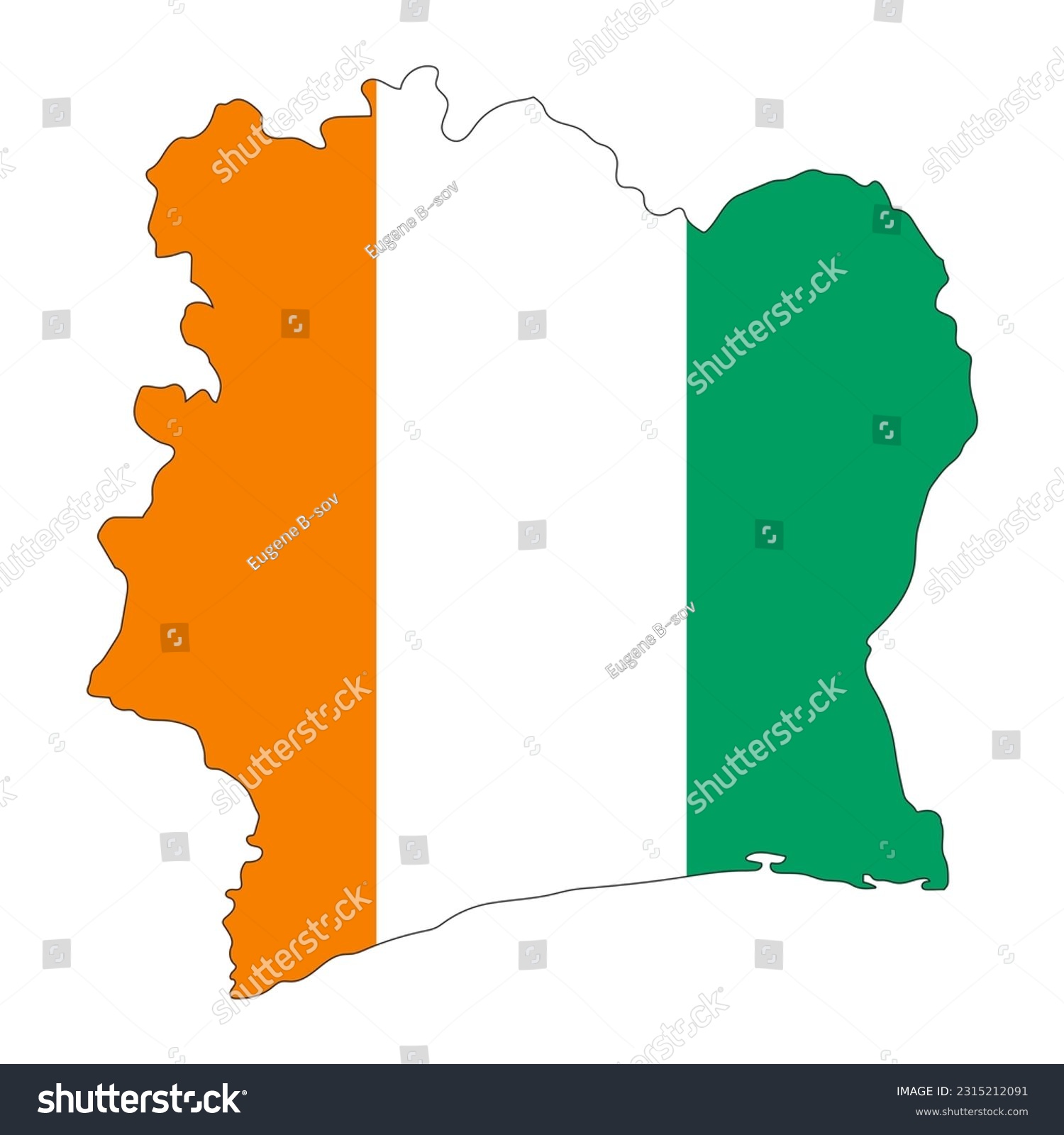 Côte d Ivoire map silhouette with flag isolated Royalty Free Stock