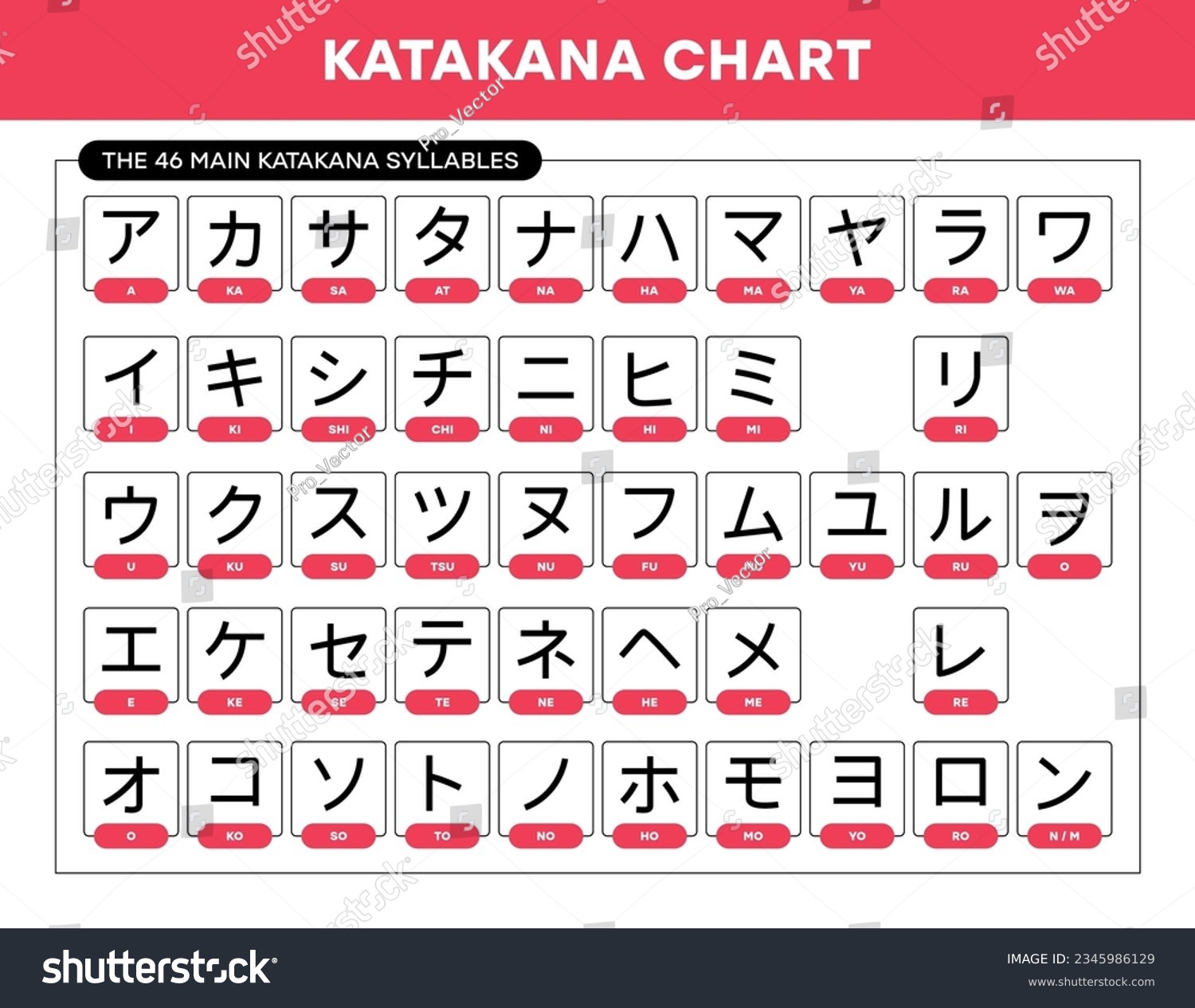 Vector Japanese Katakana Alphabet Sheet With Royalty Free Stock