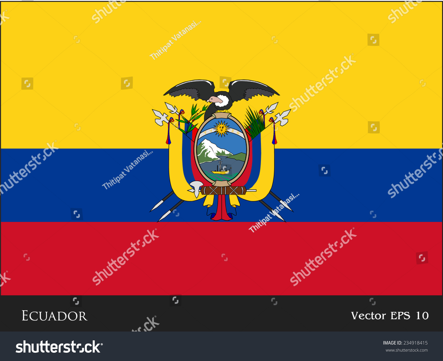 Flag Of Ecuador With Coat Of Arms Vector Royalty Free Stock Vector