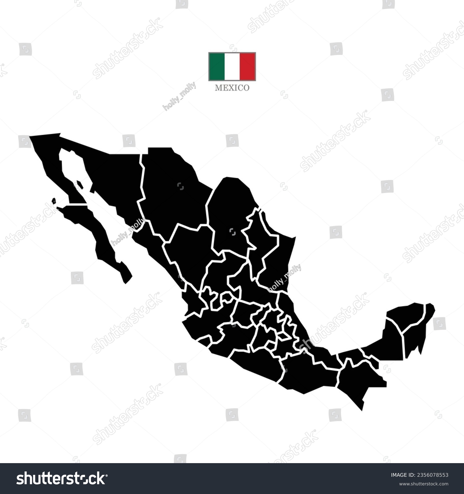 Mexico Contour Vector Map With State Black Royalty Free Stock Vector