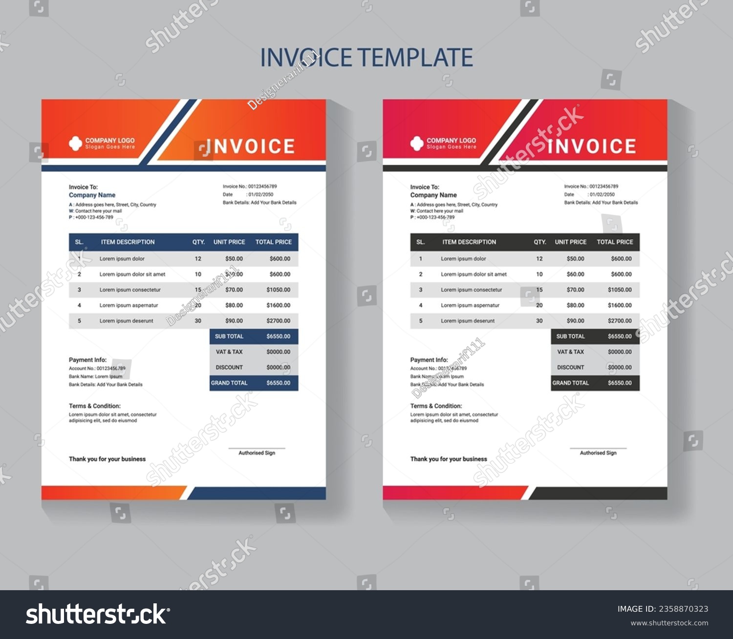 Vector Clean Invoice Template Invoice Design Royalty Free Stock