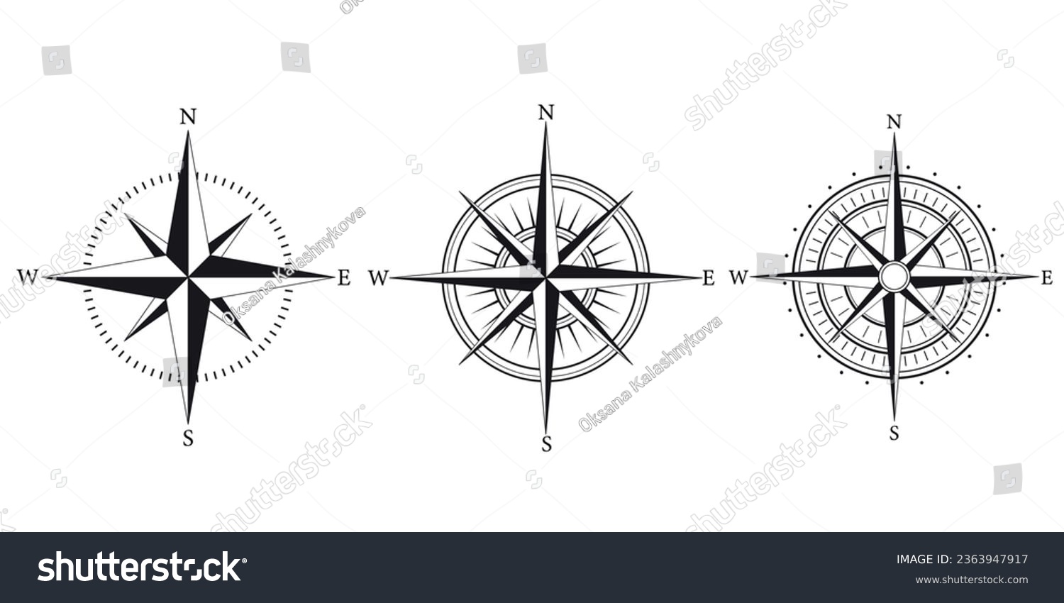 Compass Icons Set Compass Rose Sign Windrose Royalty Free Stock