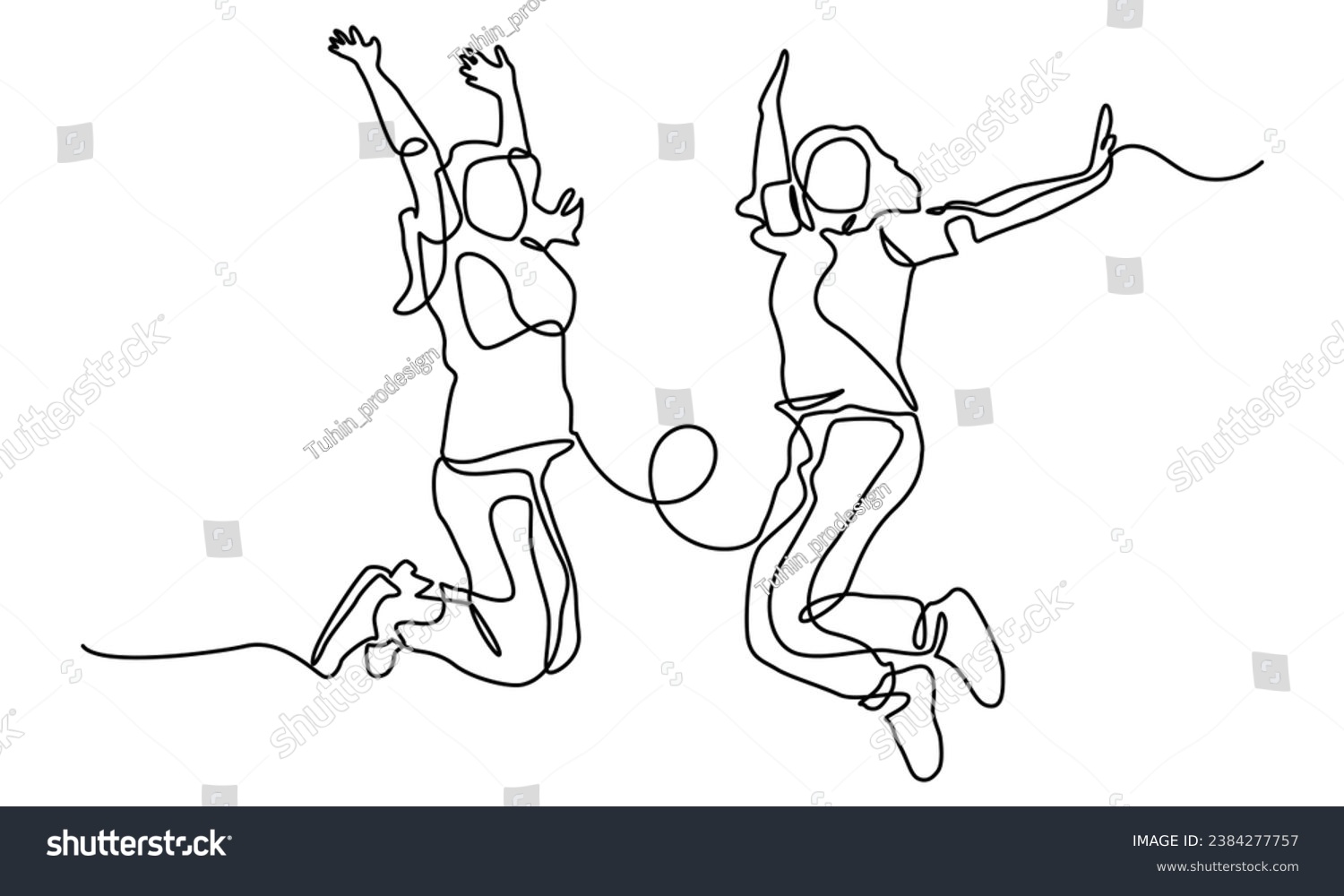 Continuous Line Drawing Of Happy Jumping Two Royalty Free Stock