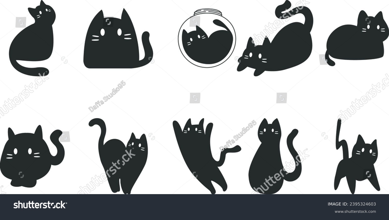 Cute Black Cat Vector Art Royalty Free Stock Vector 2395324603