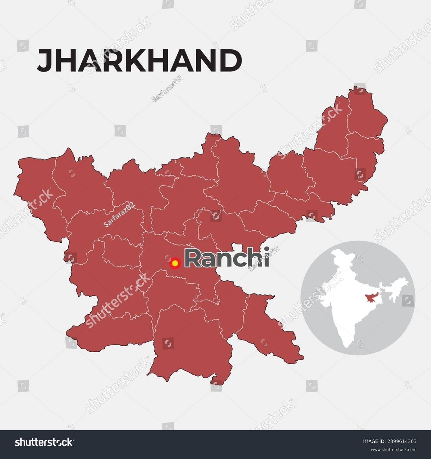 Jharkhand Locator Map Showing District And Its Royalty Free Stock