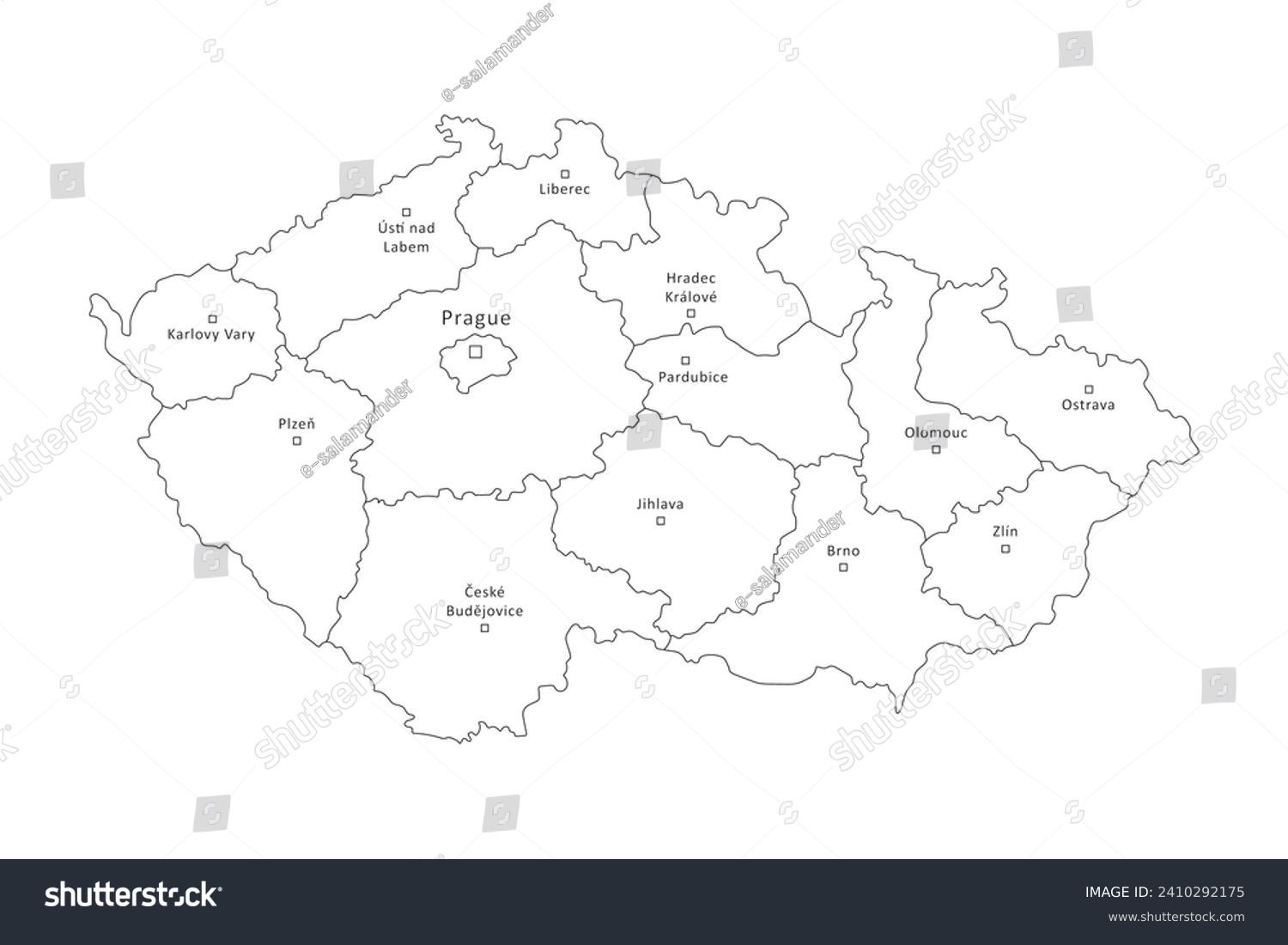 Czech Republic Outline Map With Regions Border Royalty Free Stock