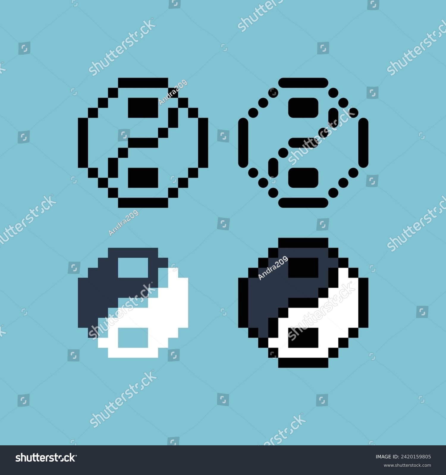 Pixel Art Outline Sets Icon Of Yin Yang Royalty Free Stock Vector