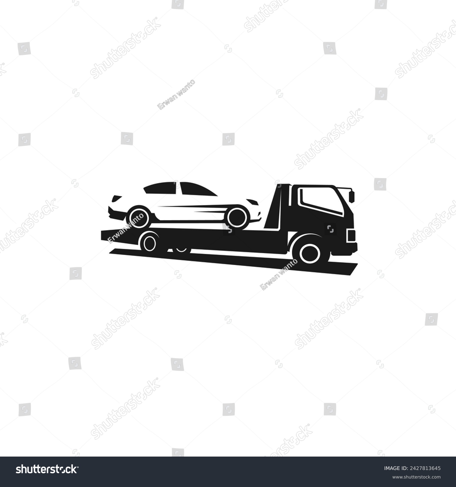 Black Silhouette Of Tow Truck With Broken Car Royalty Free Stock