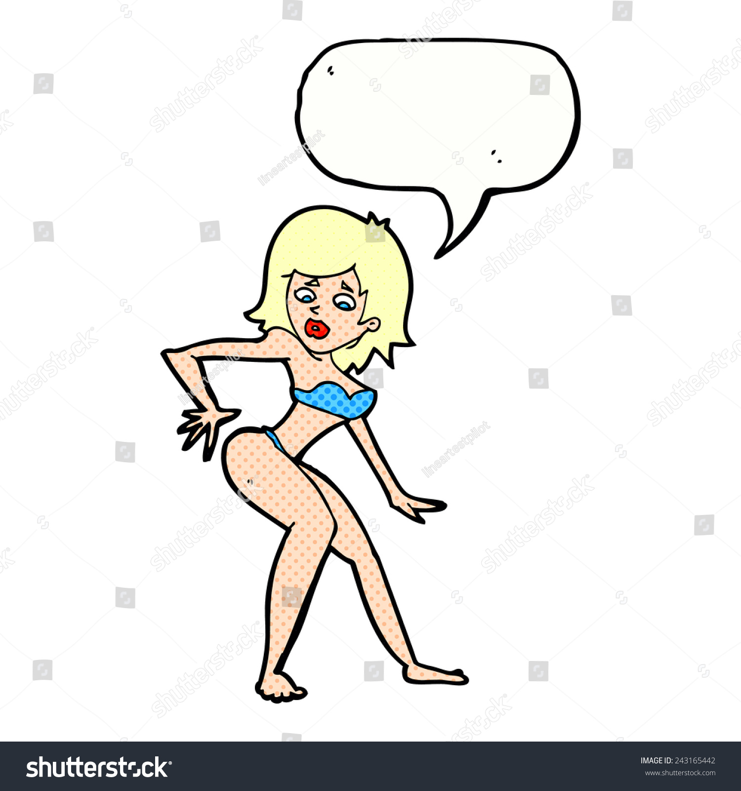 Cartoon Woman In Bikini With Speech Bubble Royalty Free Stock Vector