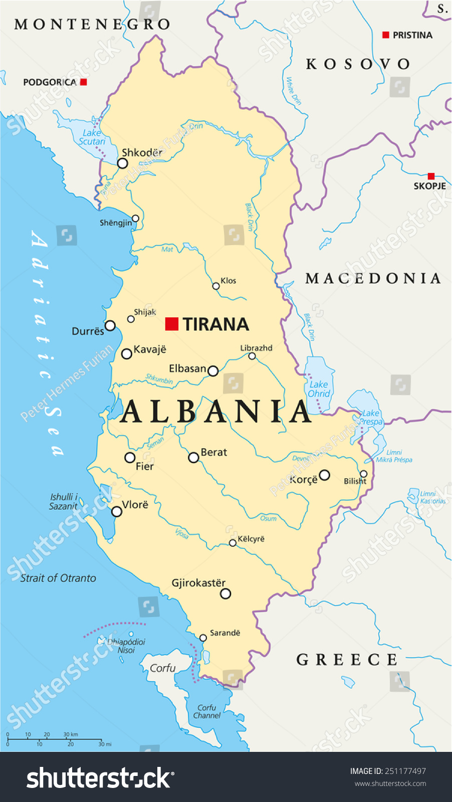 Albania Political Map With Capital Tirana Royalty Free Stock Vector