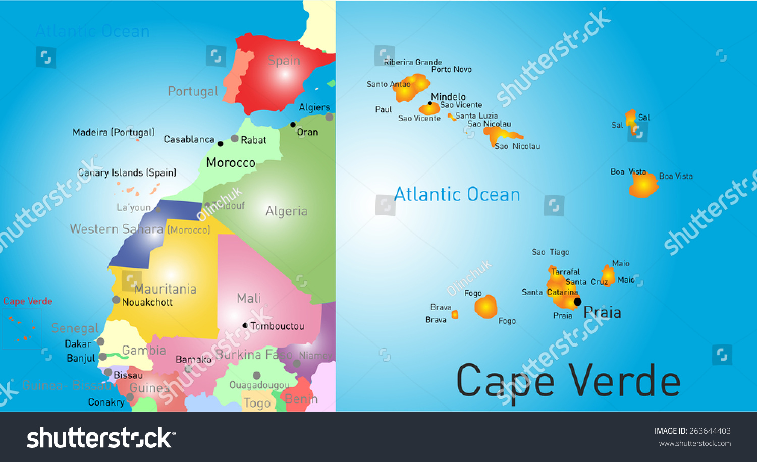 Vector Color Map Of Cape Verde Royalty Free Stock Vector