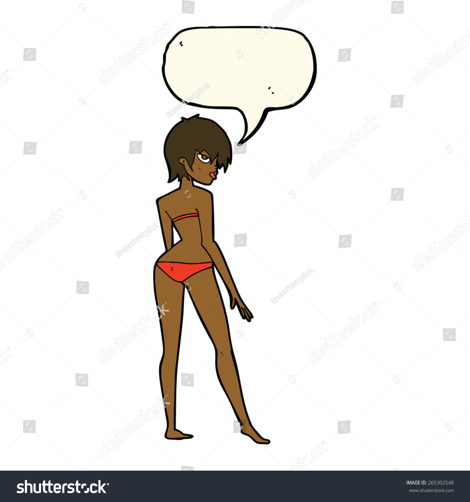 Cartoon Woman In Bikini With Speech Bubble Royalty Free Stock Vector