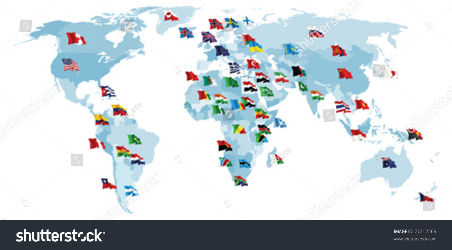 Set Of Flags World Map All Elements And Royalty Free Stock Vector