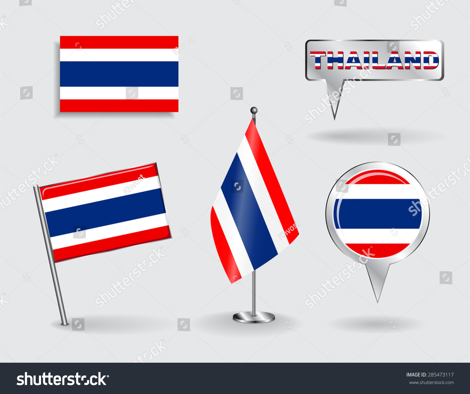 Set Of Thai Pin Icon And Map Pointer Flags Royalty Free Stock