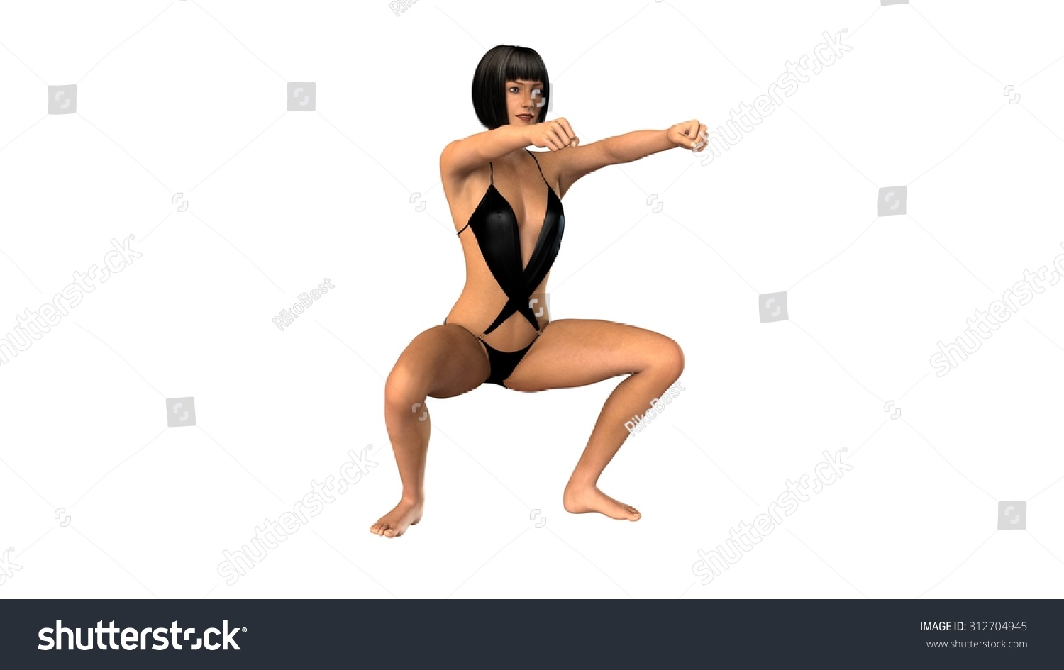 Fit Woman Posing In Black Bikini Isolated On Royalty Free Stock