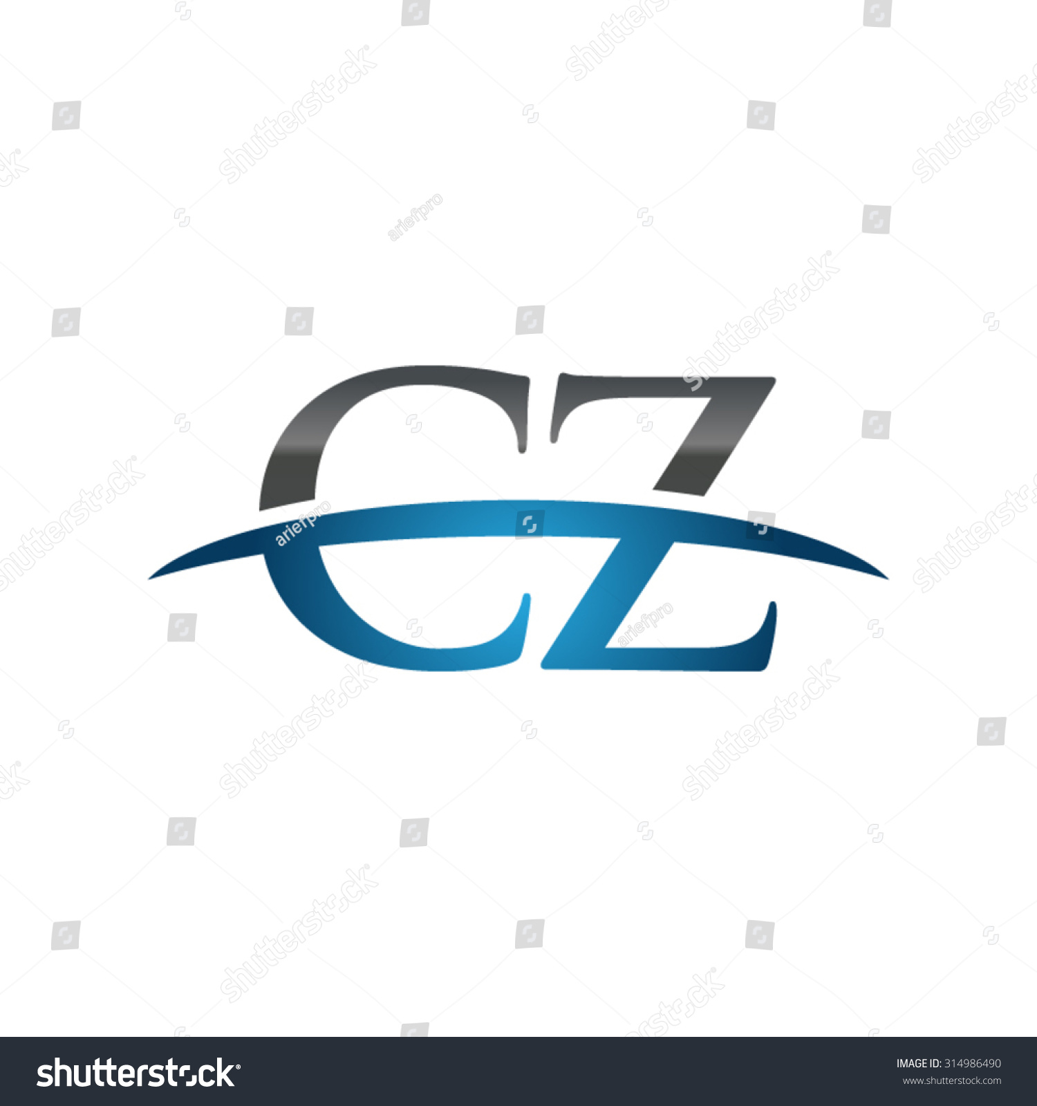 CZ Initial Company Blue Swoosh Logo Royalty Free Stock Vector