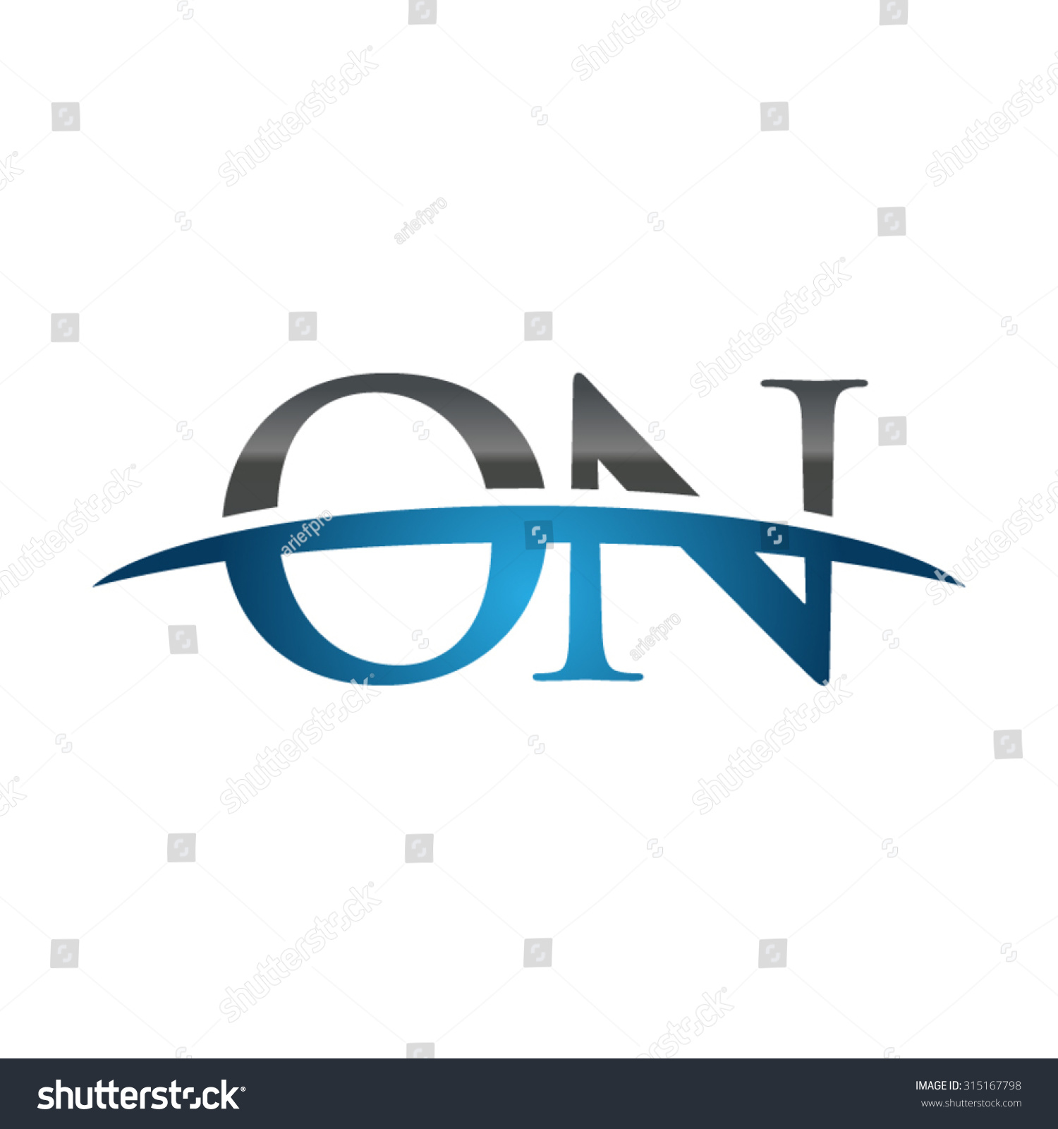 ON Initial Company Blue Swoosh Logo Royalty Free Stock Vector