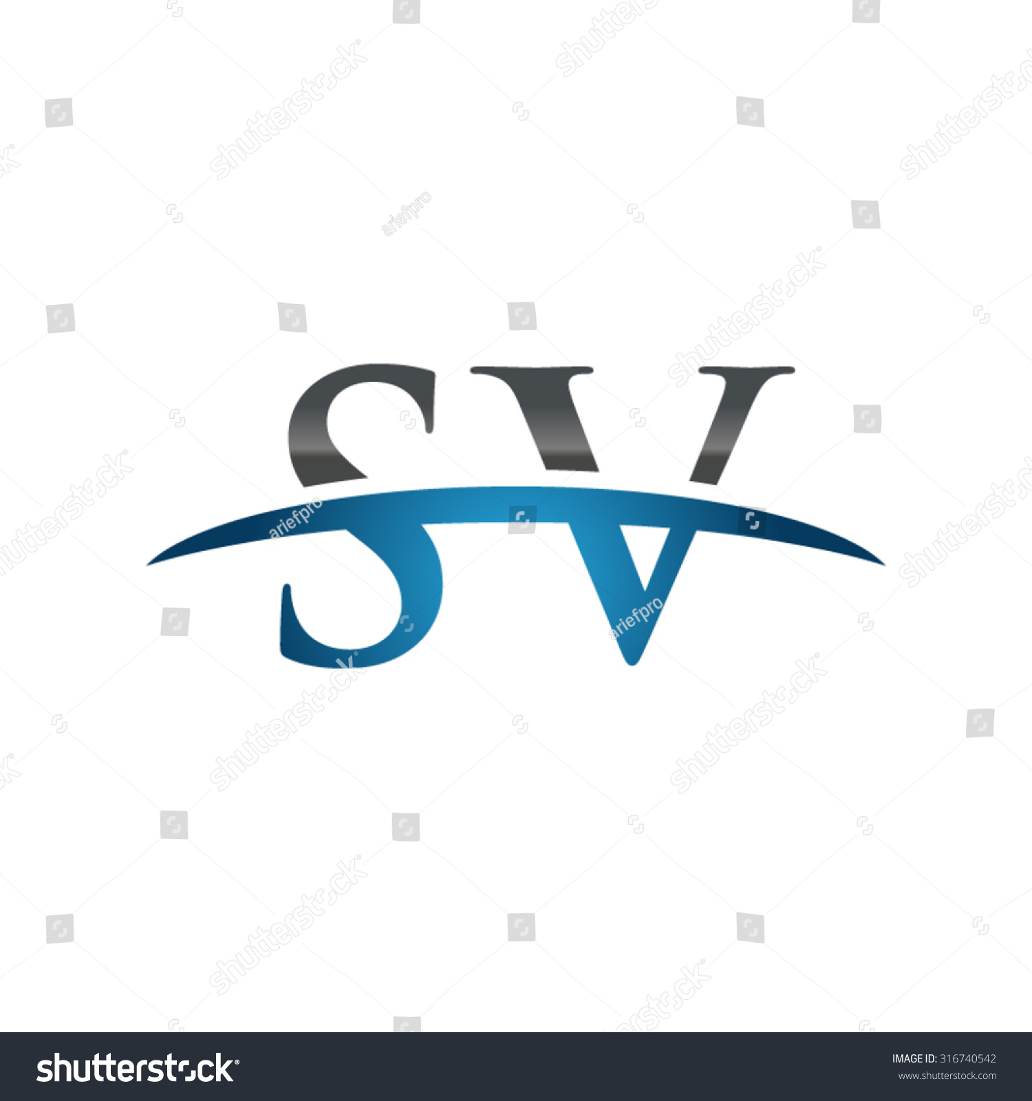 SV Initial Company Blue Swoosh Logo Royalty Free Stock Vector