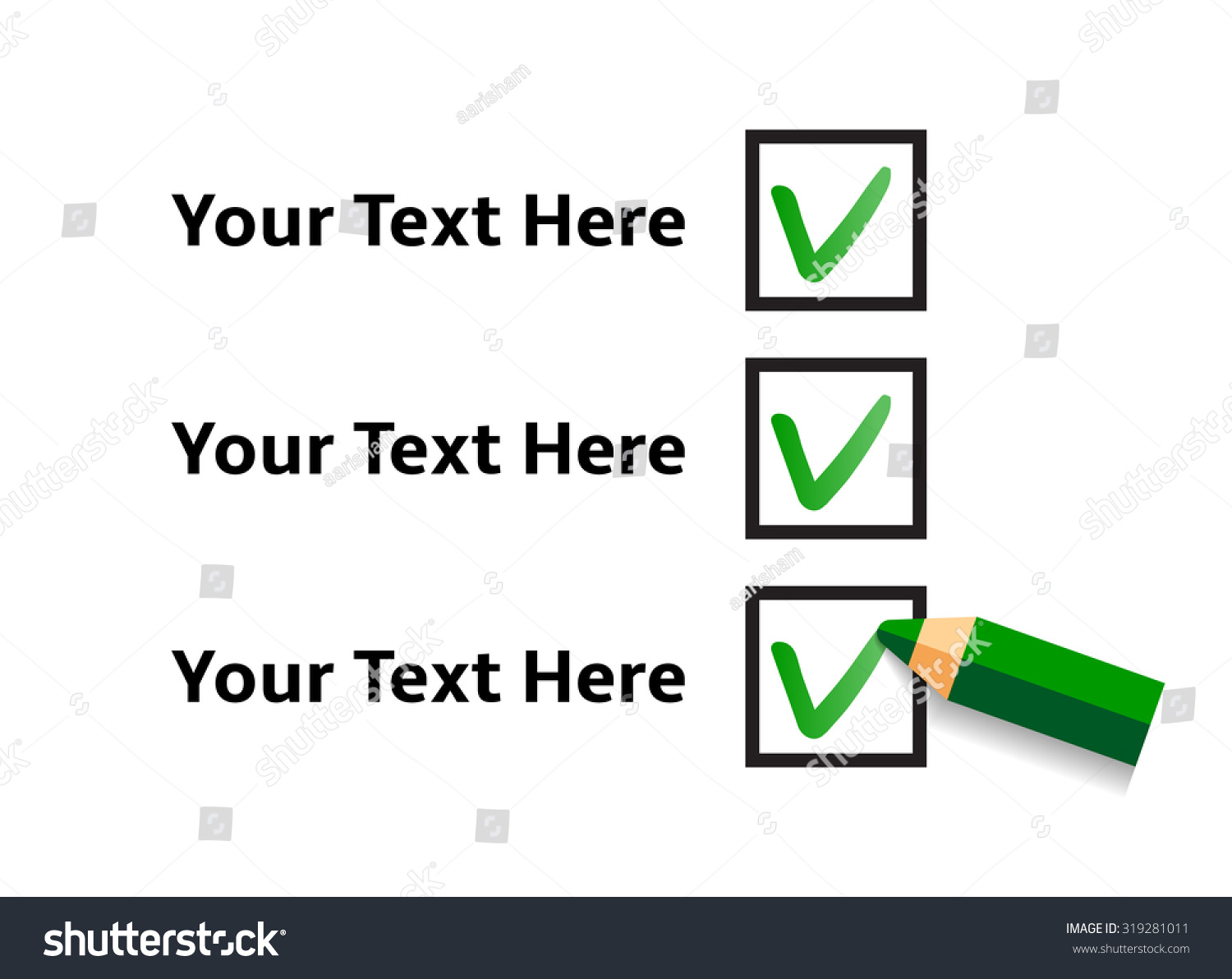 Pencil Drawing Green Ticks In Check List Flat Royalty Free Stock