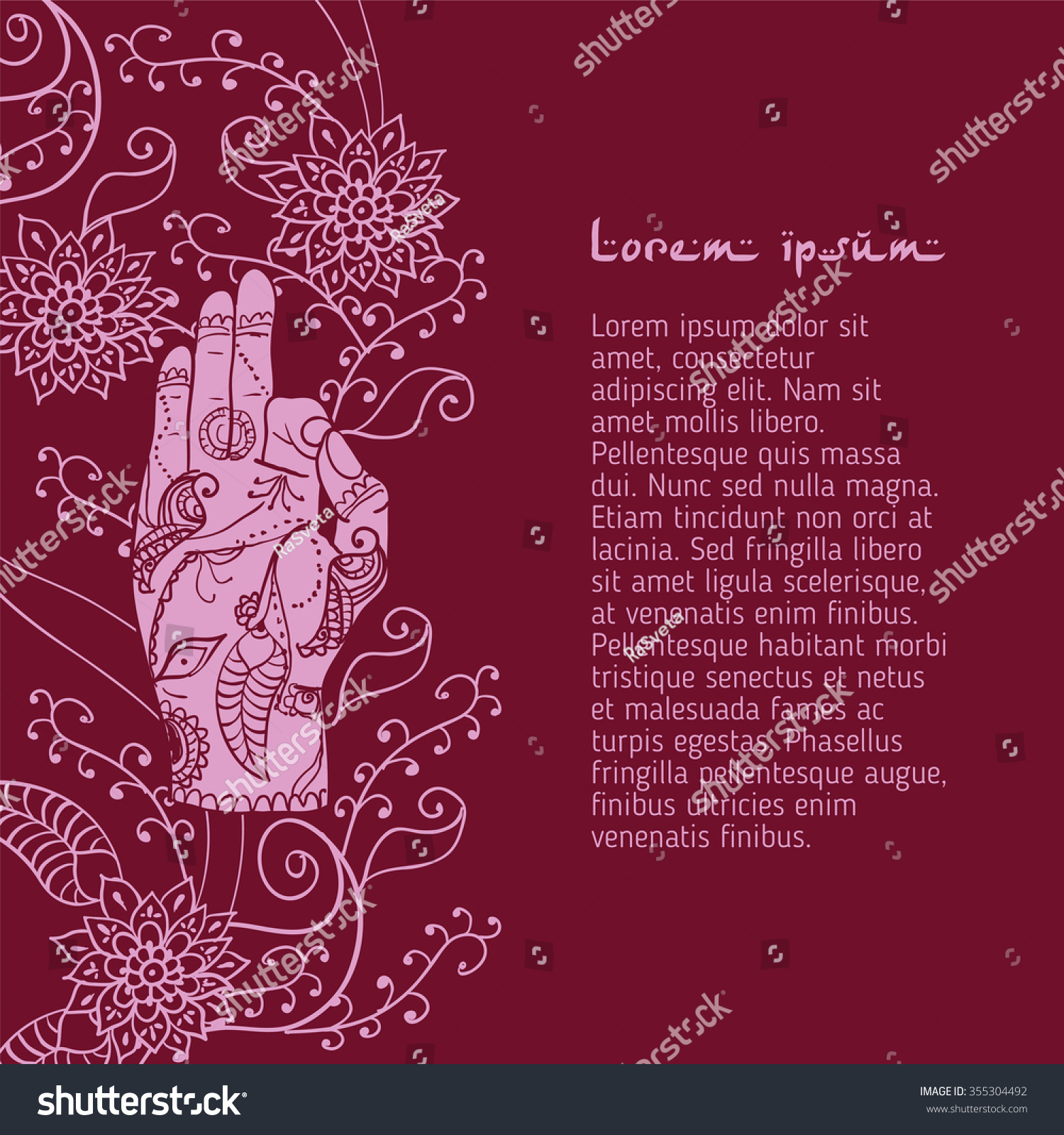 Element Yoga Jnana Mudra Hands With Mehendi Royalty Free Stock Vector