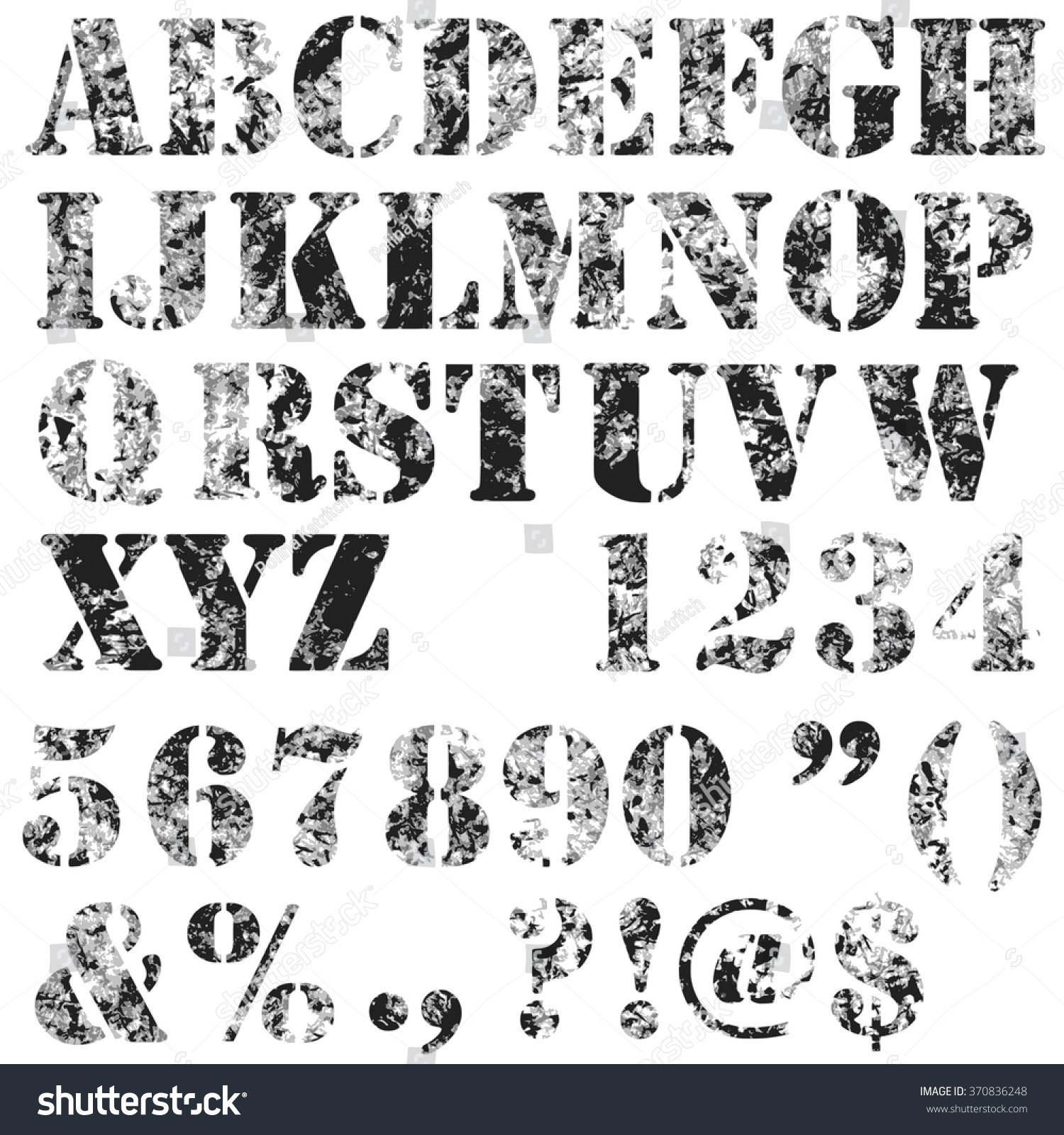 Grunge Full Alphabet And Numbers In Black And Royalty Free Stock