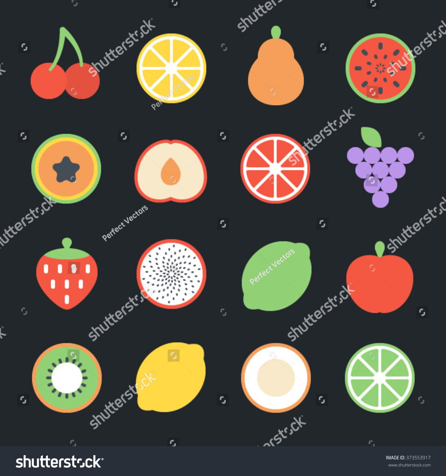 Fruits Flat Icons Royalty Free Stock Vector Avopix