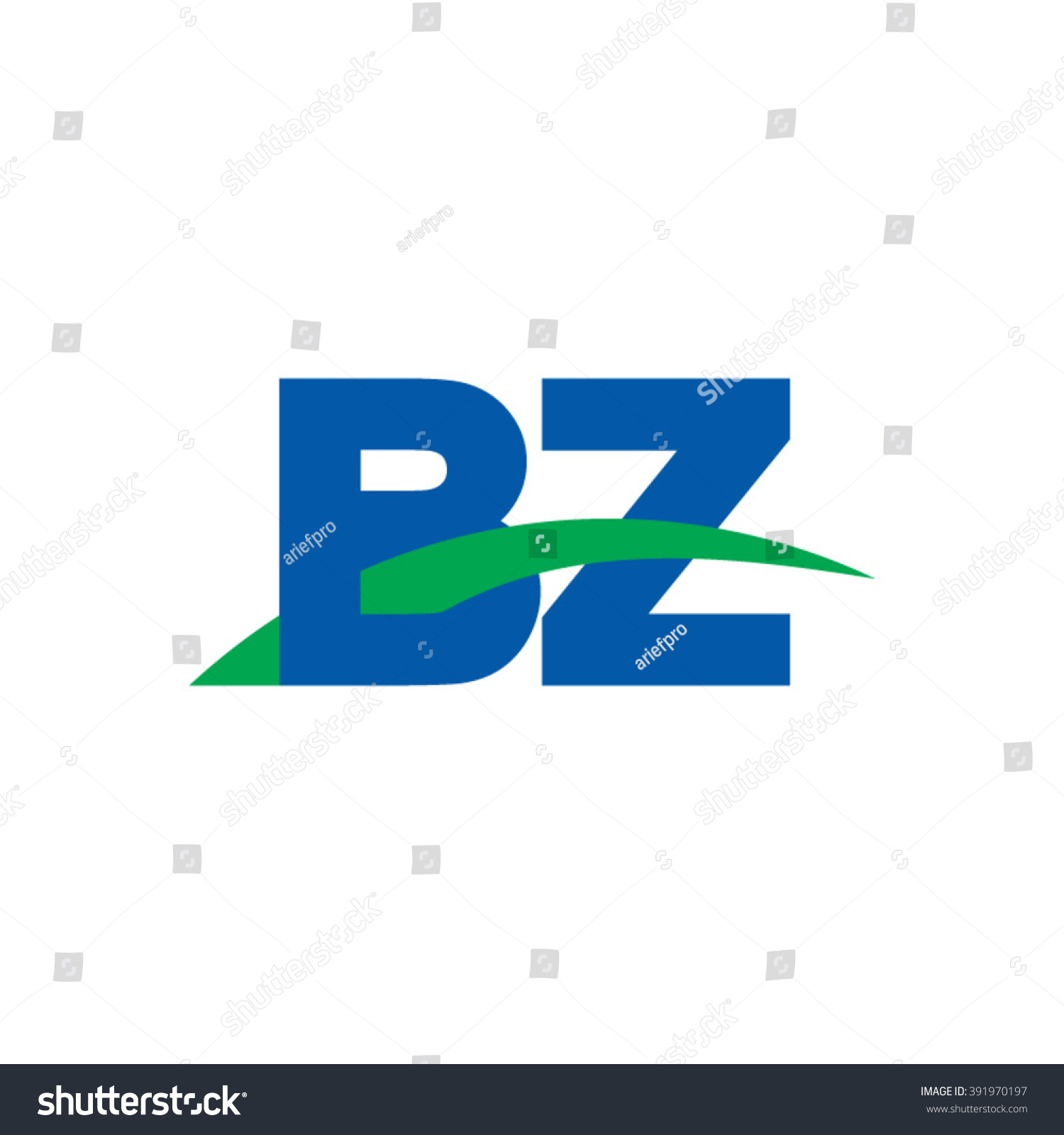 Bz Initial Overlapping Swoosh Letter Logo Blue Royalty Free Stock