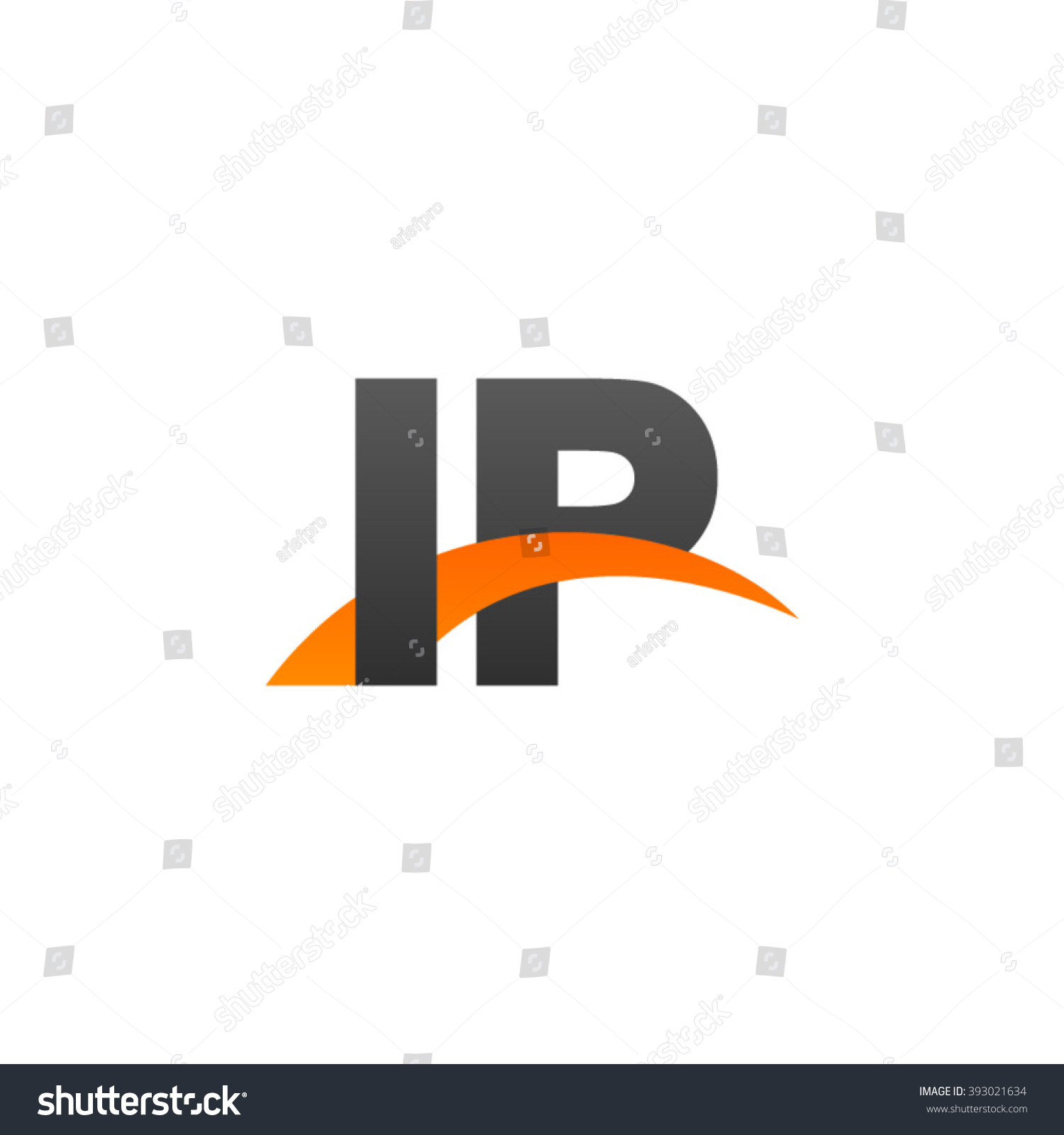 IP Initial Overlapping Swoosh Letter Logo Black Royalty Free Stock