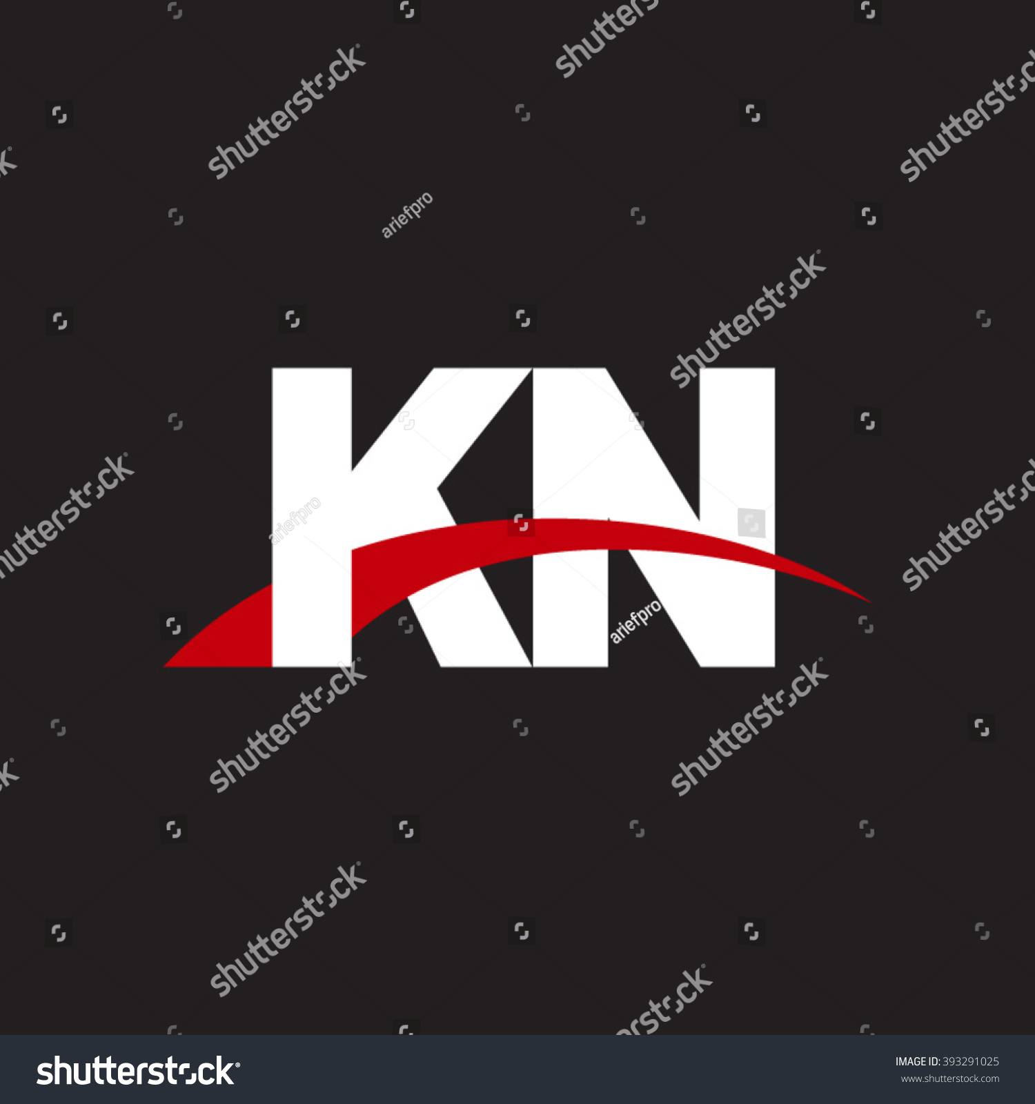 KN Initial Overlapping Swoosh Letter Logo White Royalty Free Stock