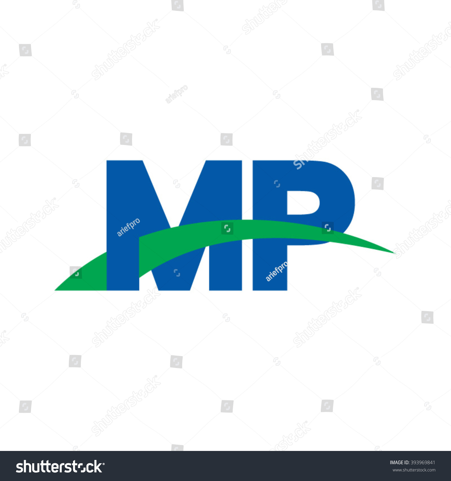 Mp Initial Overlapping Swoosh Letter Logo Blue Royalty Free Stock