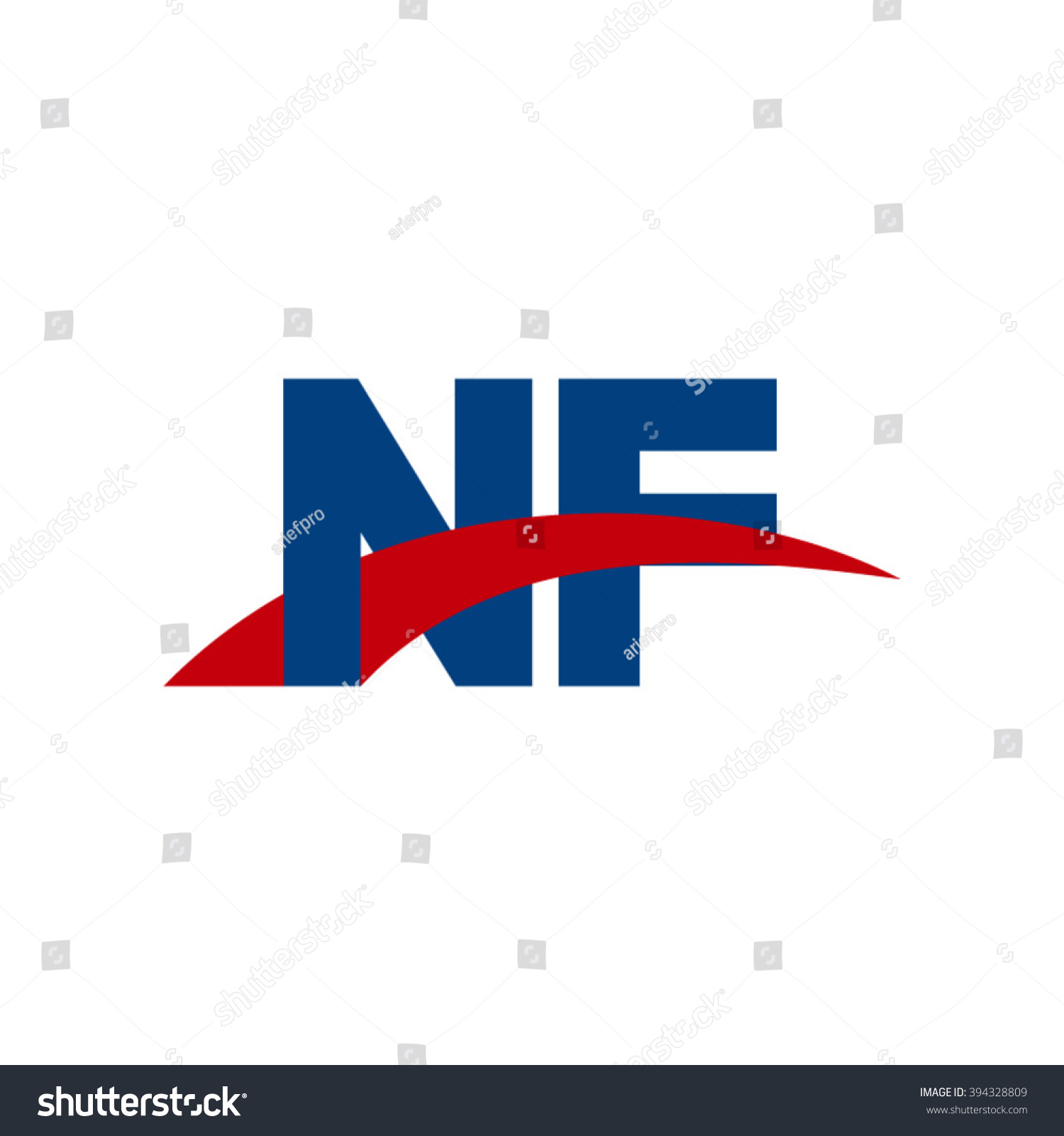 Nf Initial Overlapping Swoosh Letter Logo Blue Royalty Free Stock