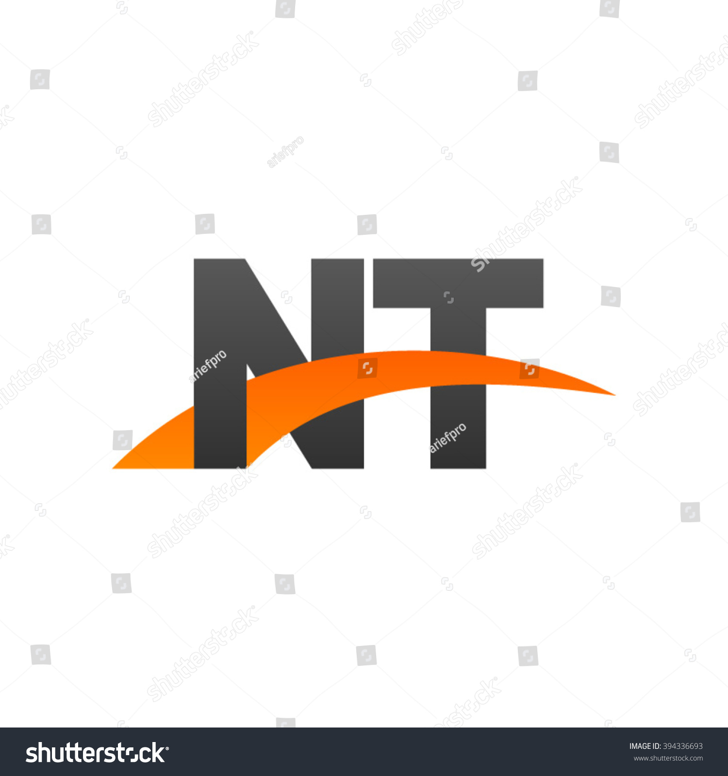 NT Initial Overlapping Swoosh Letter Logo Black Royalty Free Stock