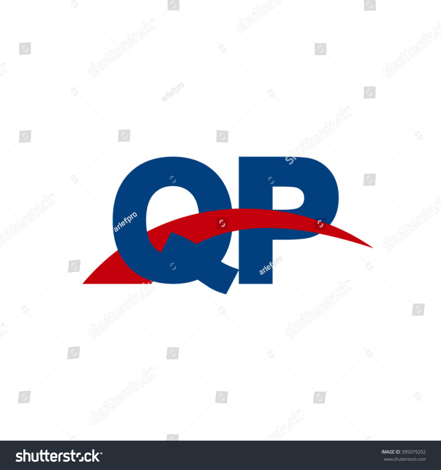 QP Initial Overlapping Swoosh Letter Logo Blue Royalty Free Stock