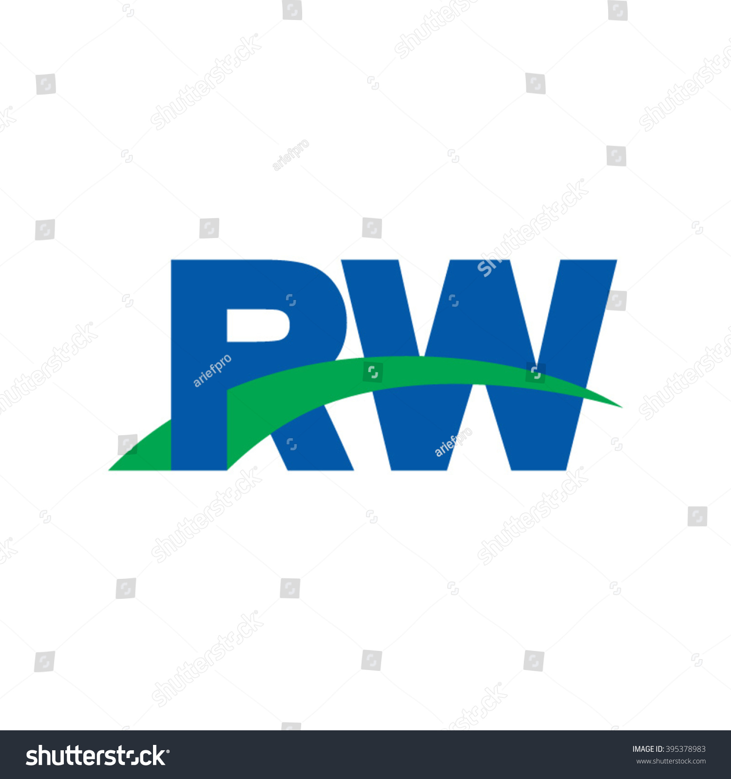 RW Initial Overlapping Swoosh Letter Logo Blue Royalty Free Stock