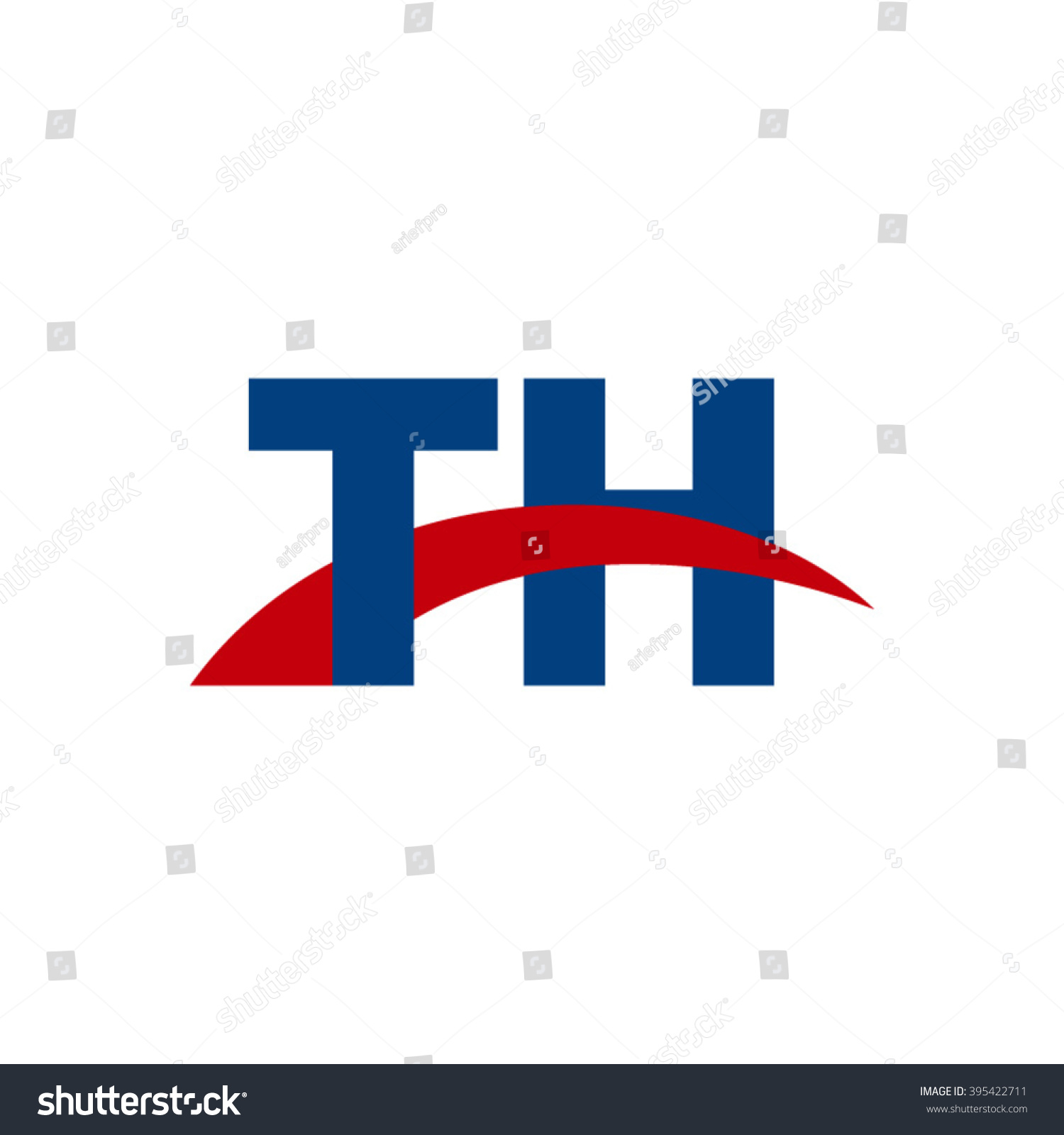 TH Initial Overlapping Swoosh Letter Logo Blue Royalty Free Stock