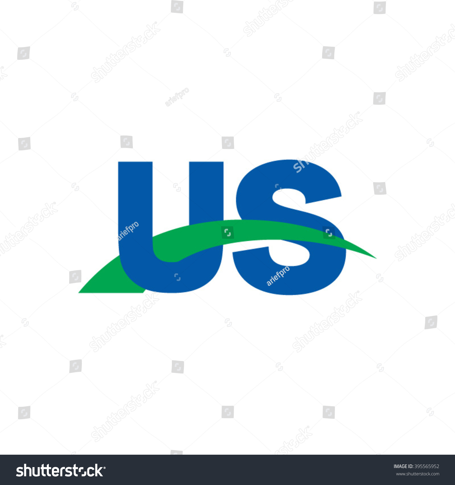 US Initial Overlapping Swoosh Letter Logo Blue Royalty Free Stock