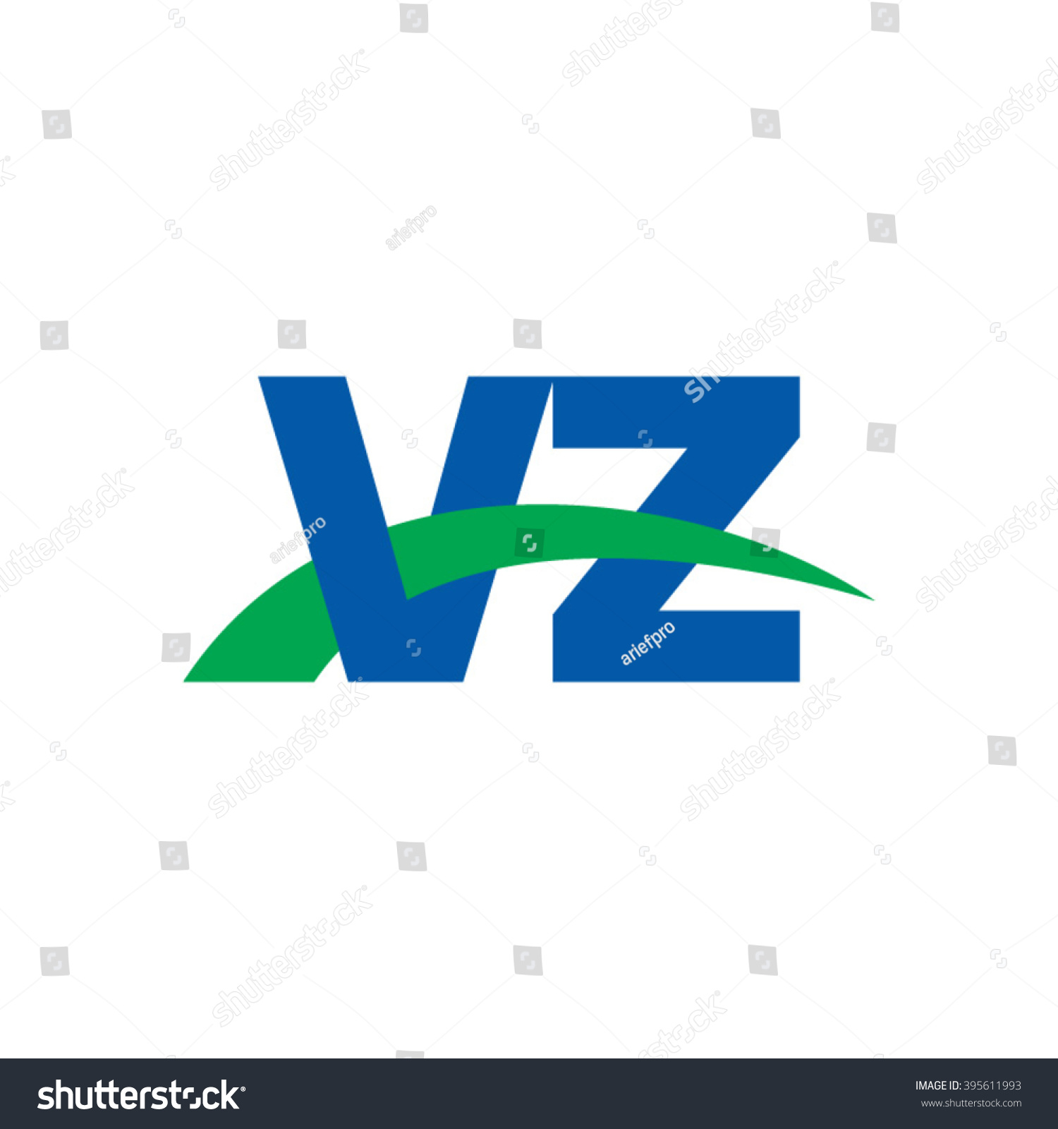 Vz Initial Overlapping Swoosh Letter Logo Blue Royalty Free Stock