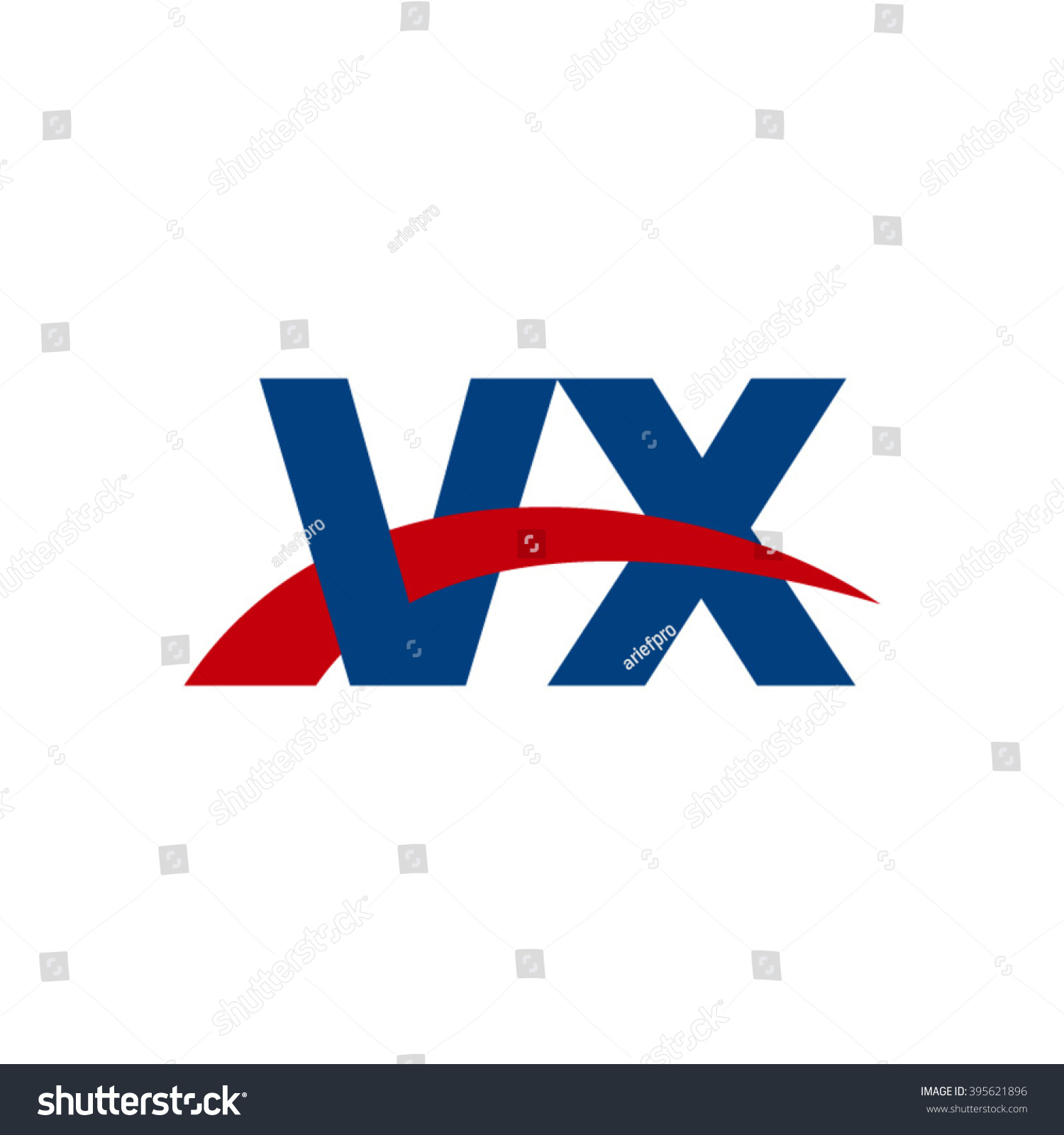 VX Initial Overlapping Swoosh Letter Logo Blue Royalty Free Stock