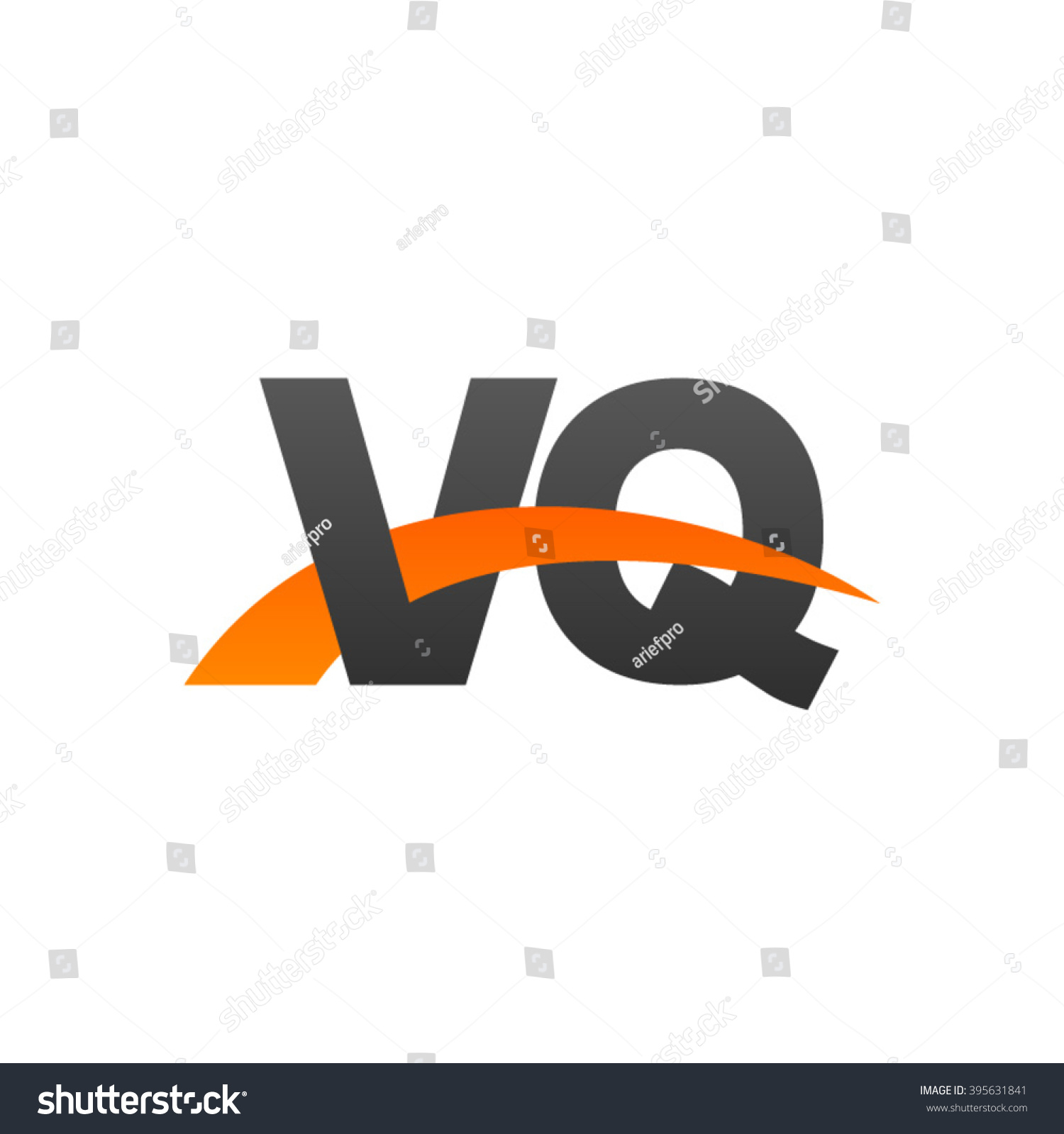 VQ Initial Overlapping Swoosh Letter Logo Black Royalty Free Stock