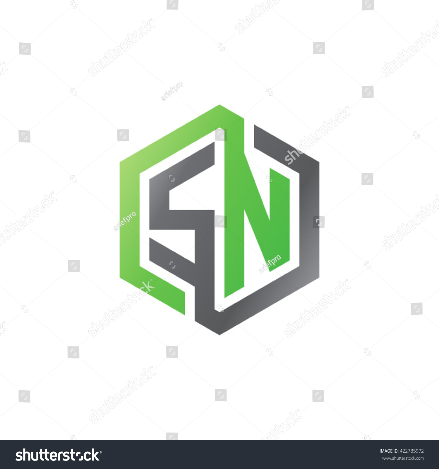 SN Initial Letters Looping Linked Hexagon Logo Royalty Free Stock