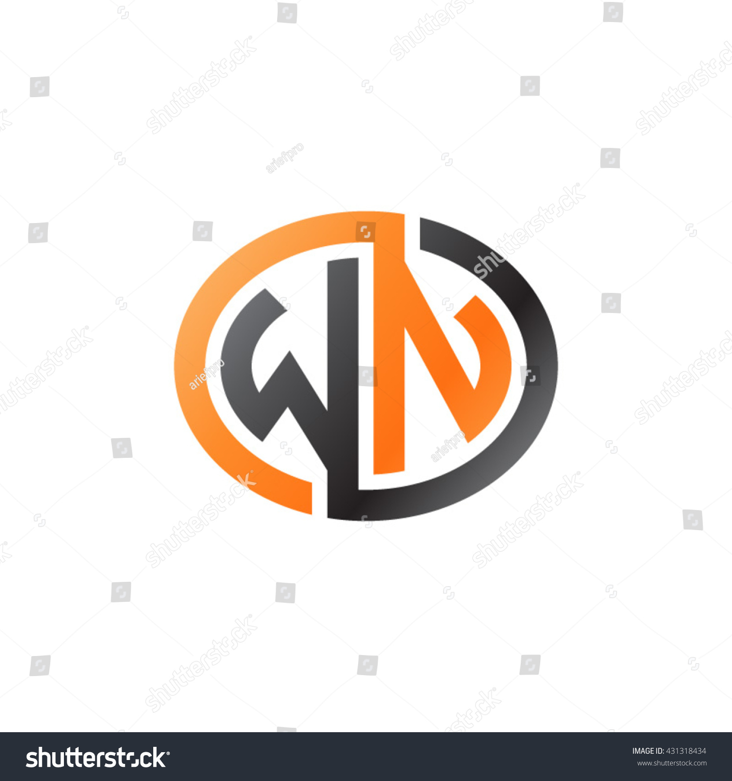 Wn Initial Letters Looping Linked Ellipse Logo Royalty Free Stock